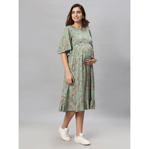 sage green floral maternity dress Maternity Skye Satin Floral Print Dress main image 1