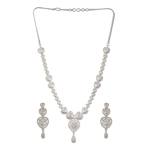 Saraf RS Jewellery Silver Plated Zircon Studded Heart Shaped Designer  Jewellery Set