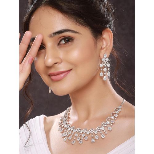 Buy Saraf RS Jewellery Silver Toned Ad Studded Luxe Designer