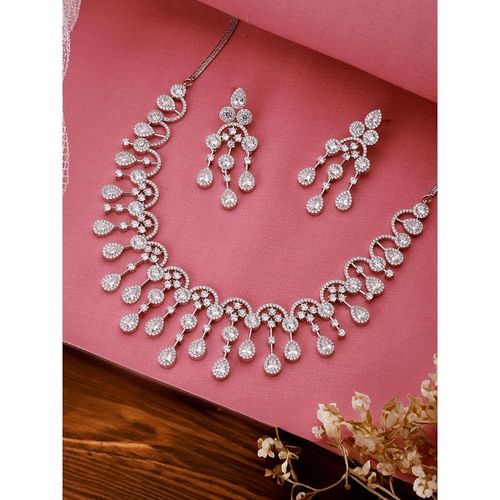 Saraf RS Jewellery Silver Toned Ad Studded Luxe Designer Jewellery Set