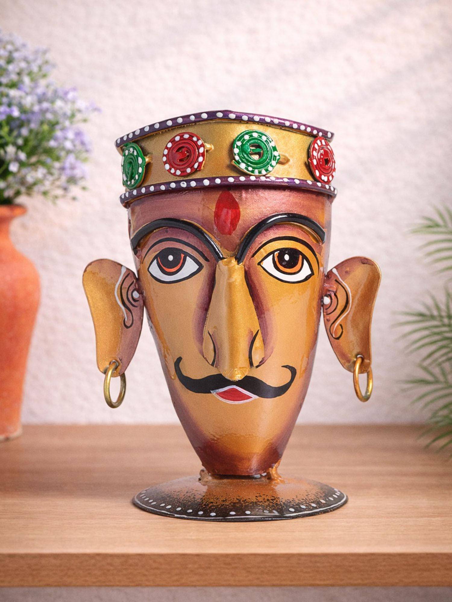 Golden Peacock Copper-Toned Antique Hand-Painted Iron Desk Organizer