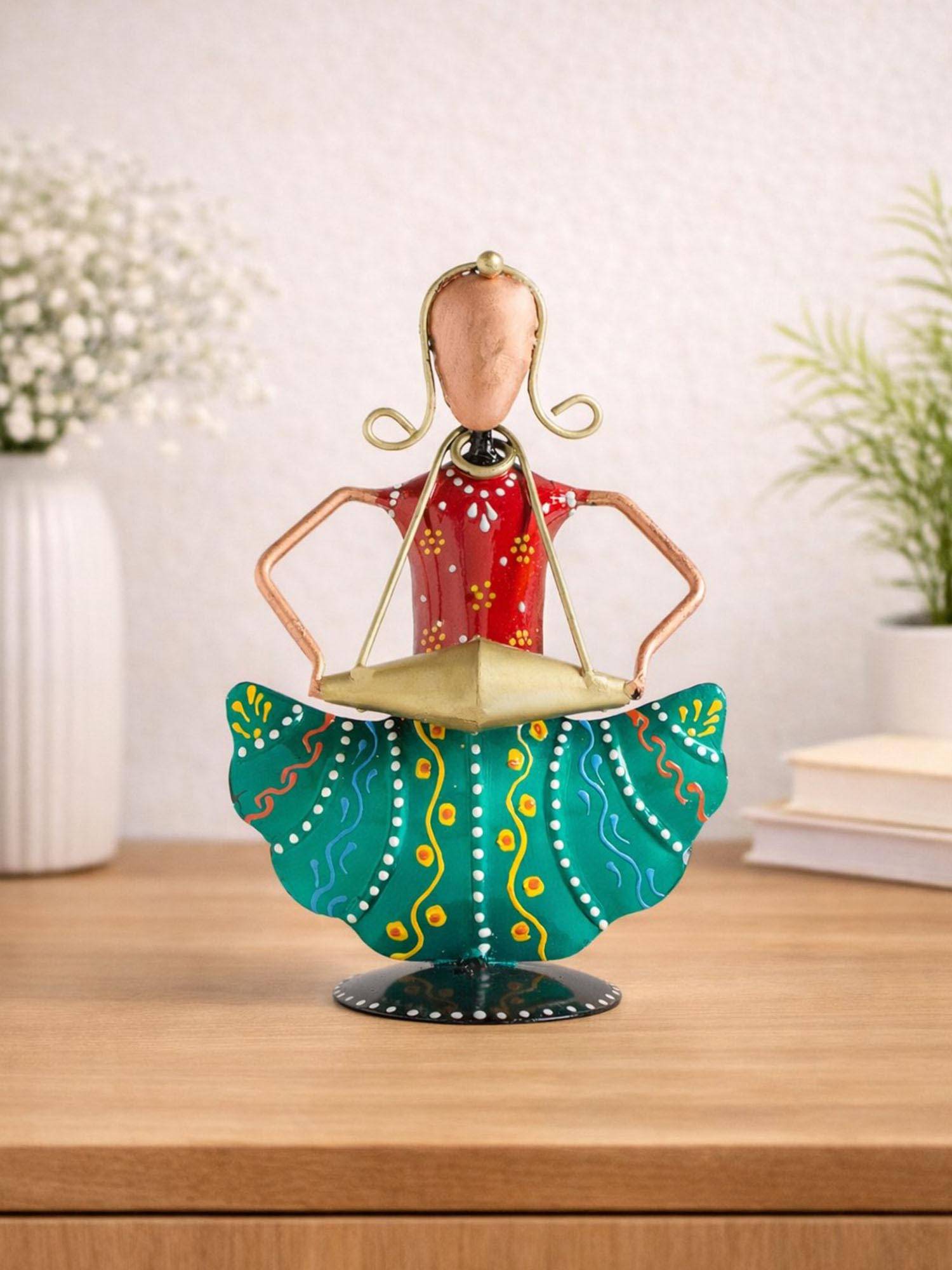 Golden Peacock Red & Green Handcrafted Turban Musicians Showpiece