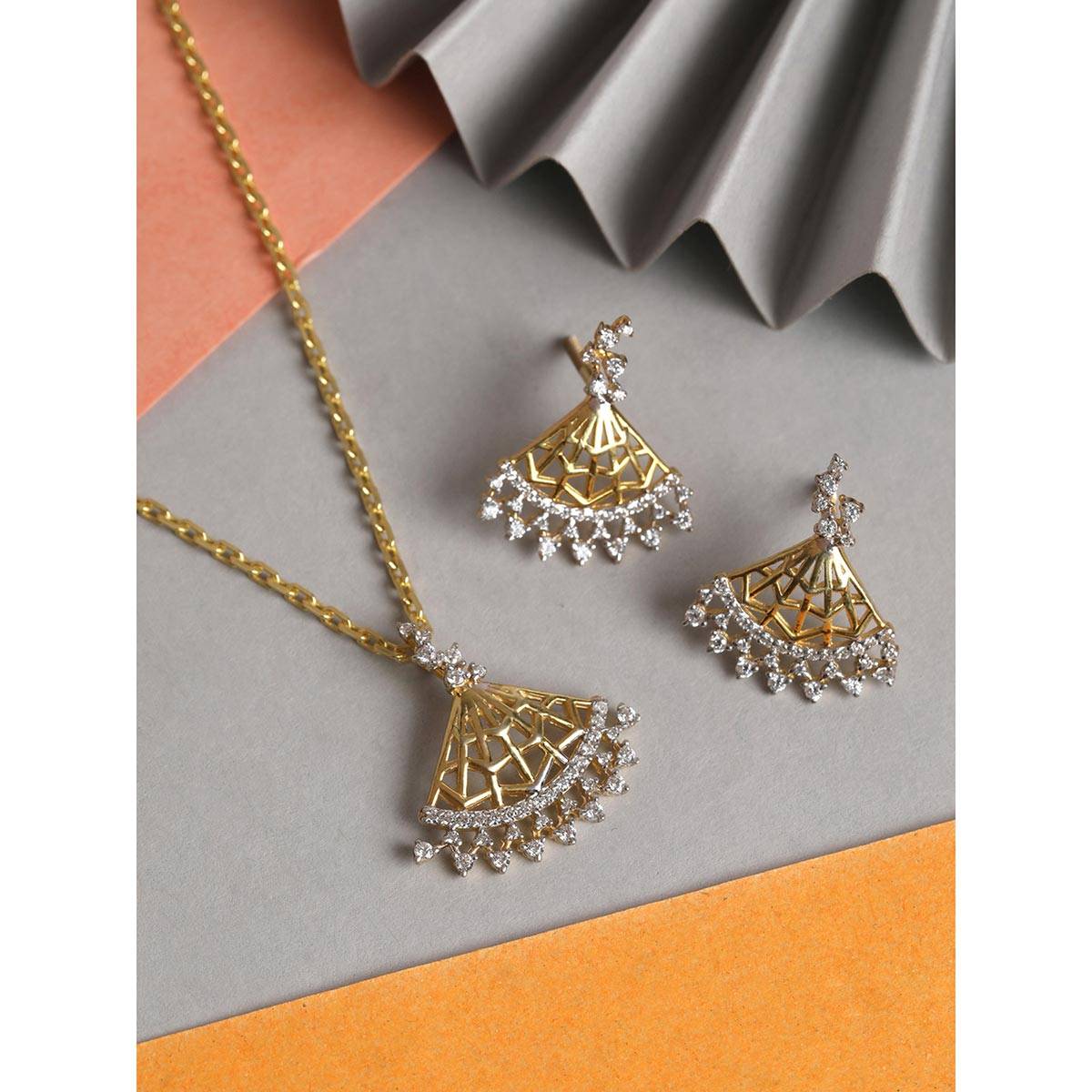 CLARA Silver Gold Rhodium Plated Swiss Zirconia Irina Pendant Earrings Chain Set for Women