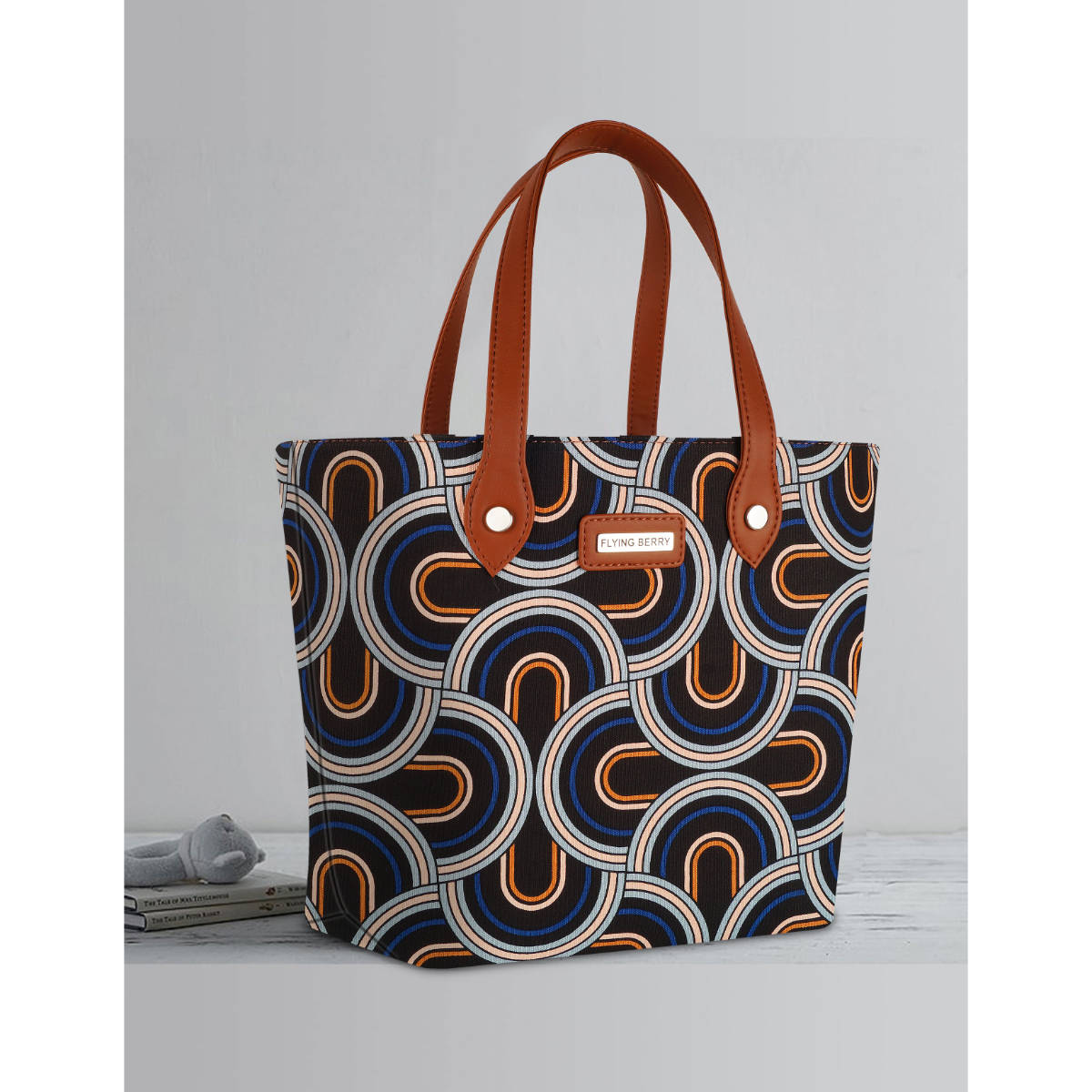 FLYING BERRY Black Ethnic Graphic Print Handcrafted Vegan Leather Tote Bag