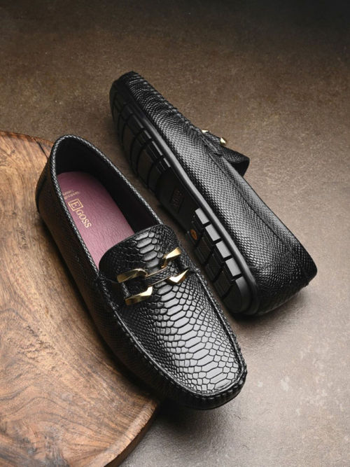 Buy EGOSS Platinum Genuine Leather Black Casual Loafers Online