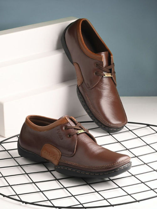 EGOSS Comforts Genuine Leather Brown Tan Casual Lace-Up Sneakers