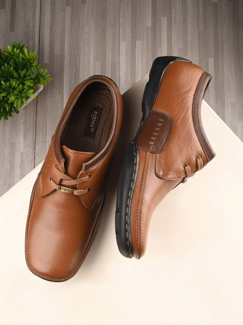 EGOSS Comforts Genuine Leather Tan Brown Casual Lace-Up Sneakers