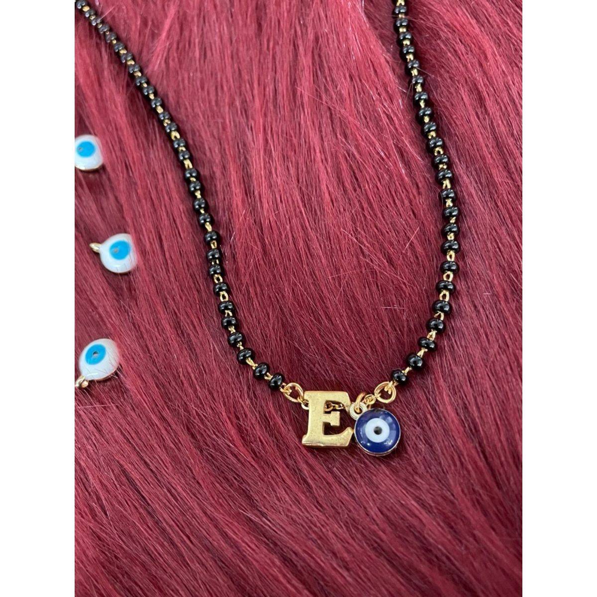 Digital Dress Room E Letter Alphabet with Blue Evil Eye Charm Pendant Short Mangalsutra