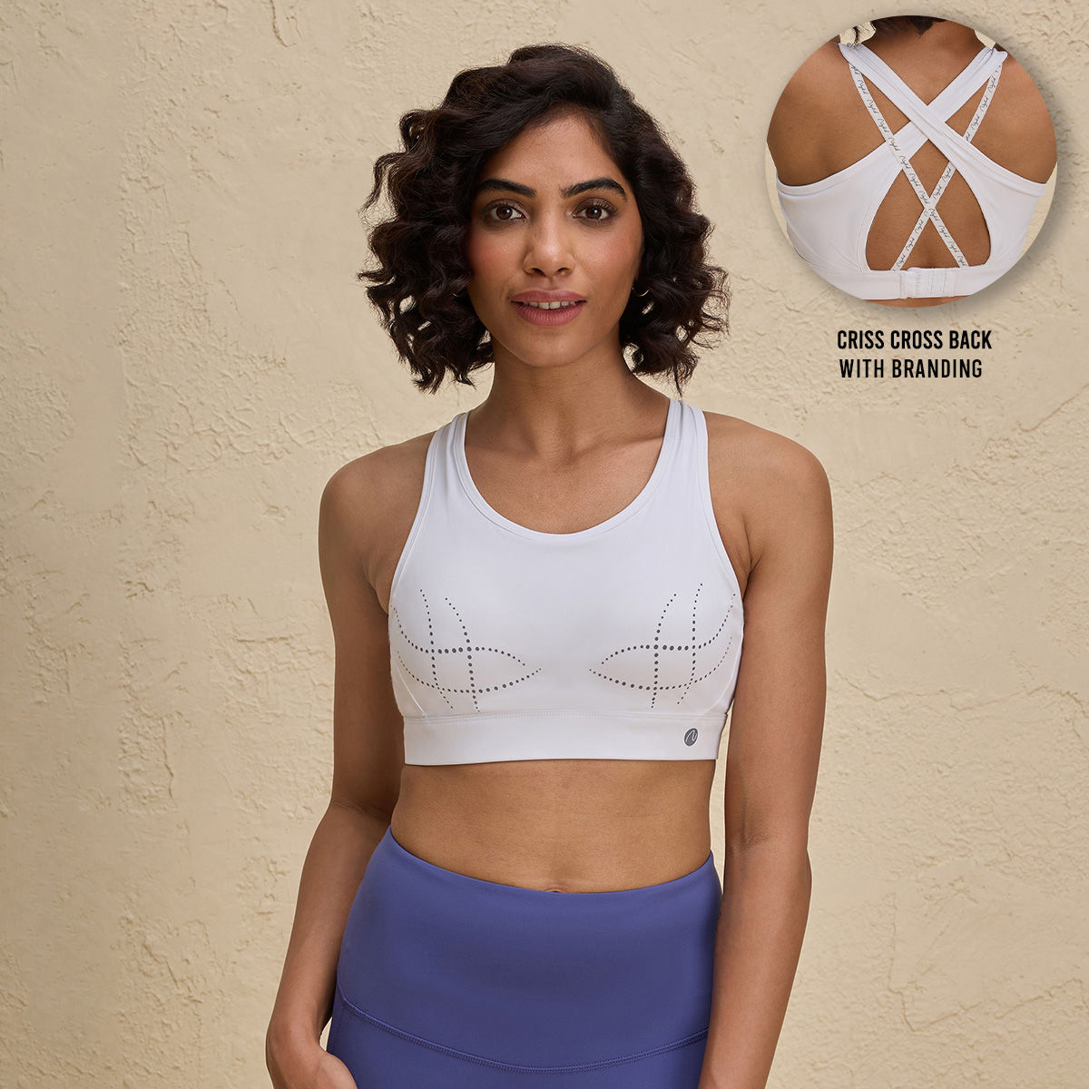 Nykd By Nykaa Full Coverage Sports Bra with Criss cross Back Opening NYK298 White XL