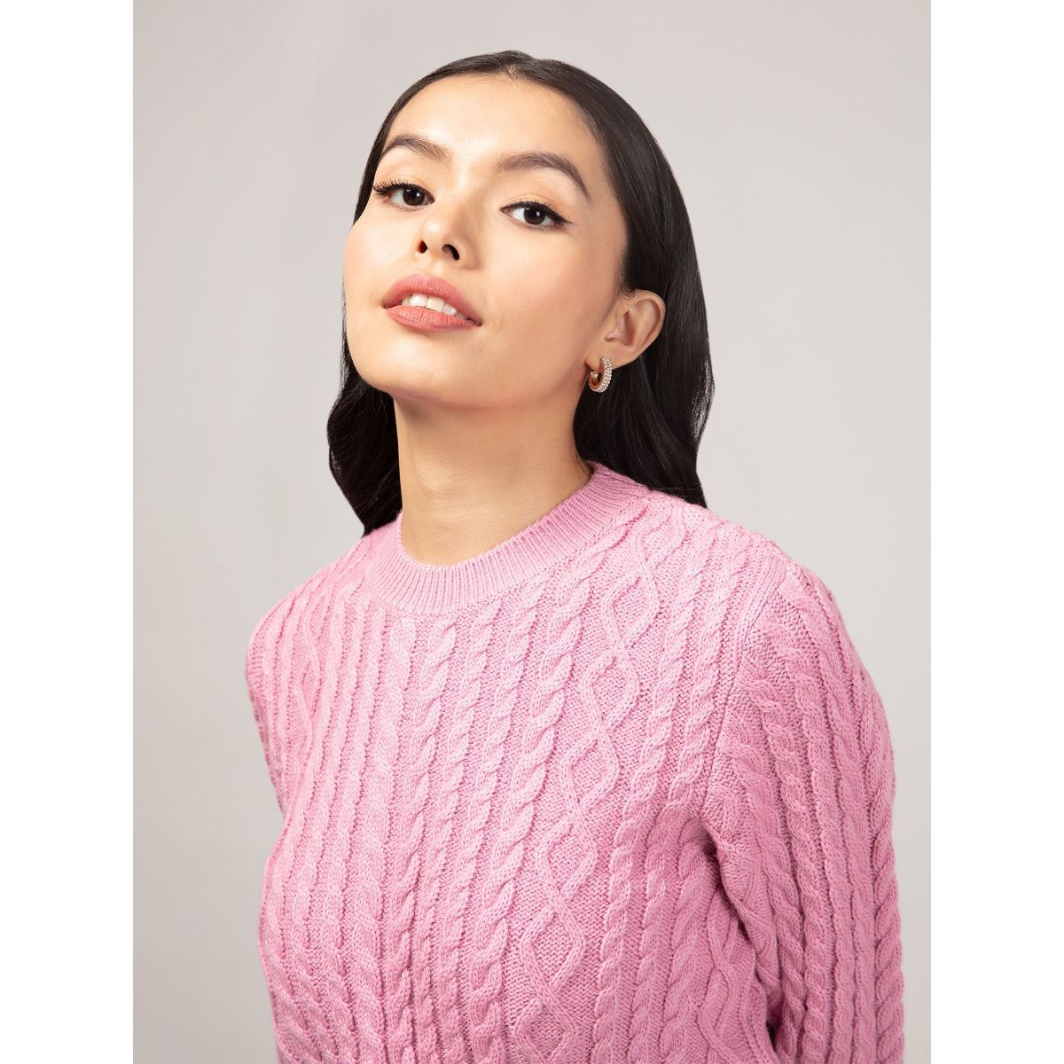 Twenty Dresses by Nykaa Fashion Pink Solid High Neck Short Sweater: Buy ...