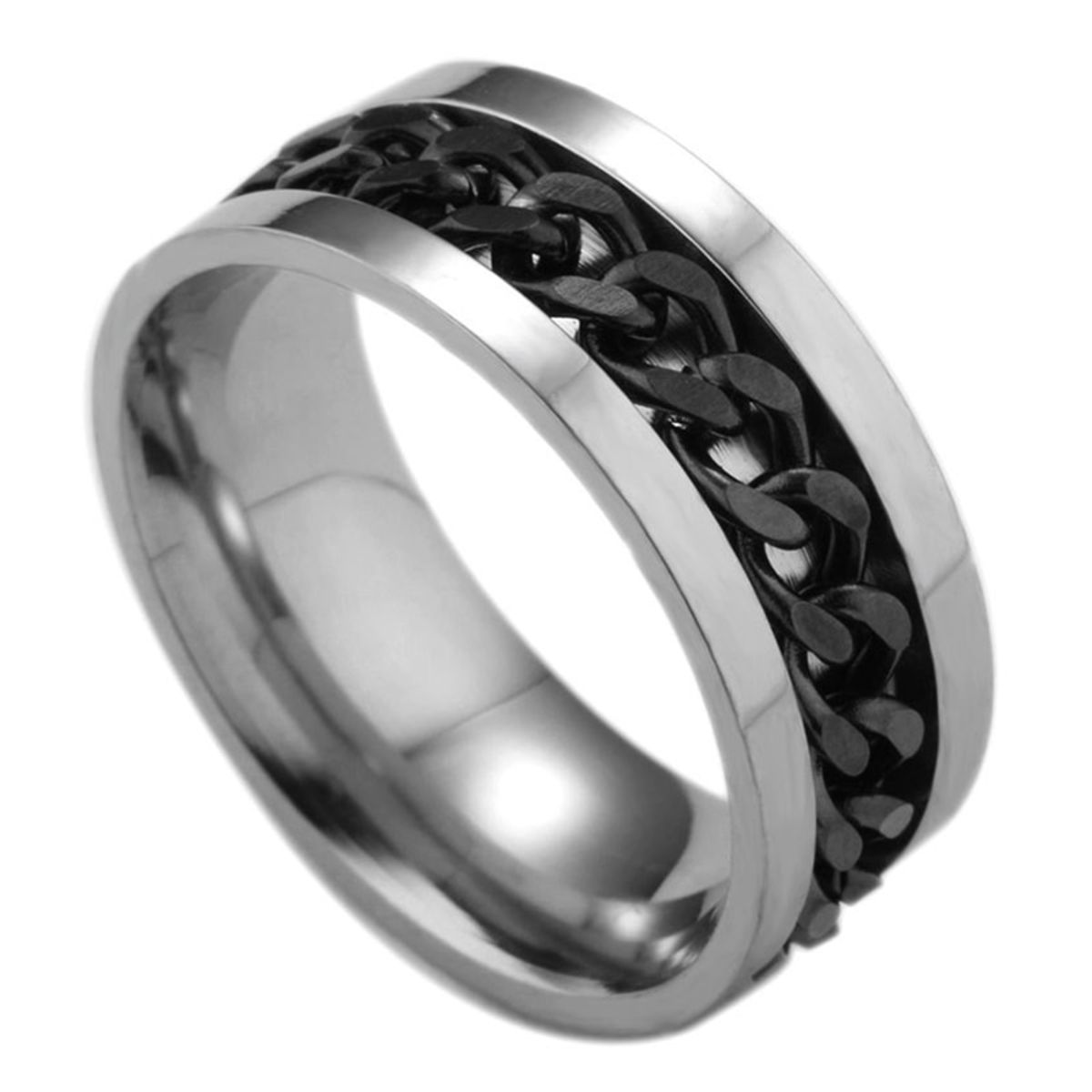 Amazon.com: Solid Silver Chain Ring, Oxidized Silver, Black-Silver Chain  Links, 925 Solid Sterling Silver, Thin Curb Chain, Unisex Ring, Gift For Men  and Women/code: 0.002 : Handmade Products