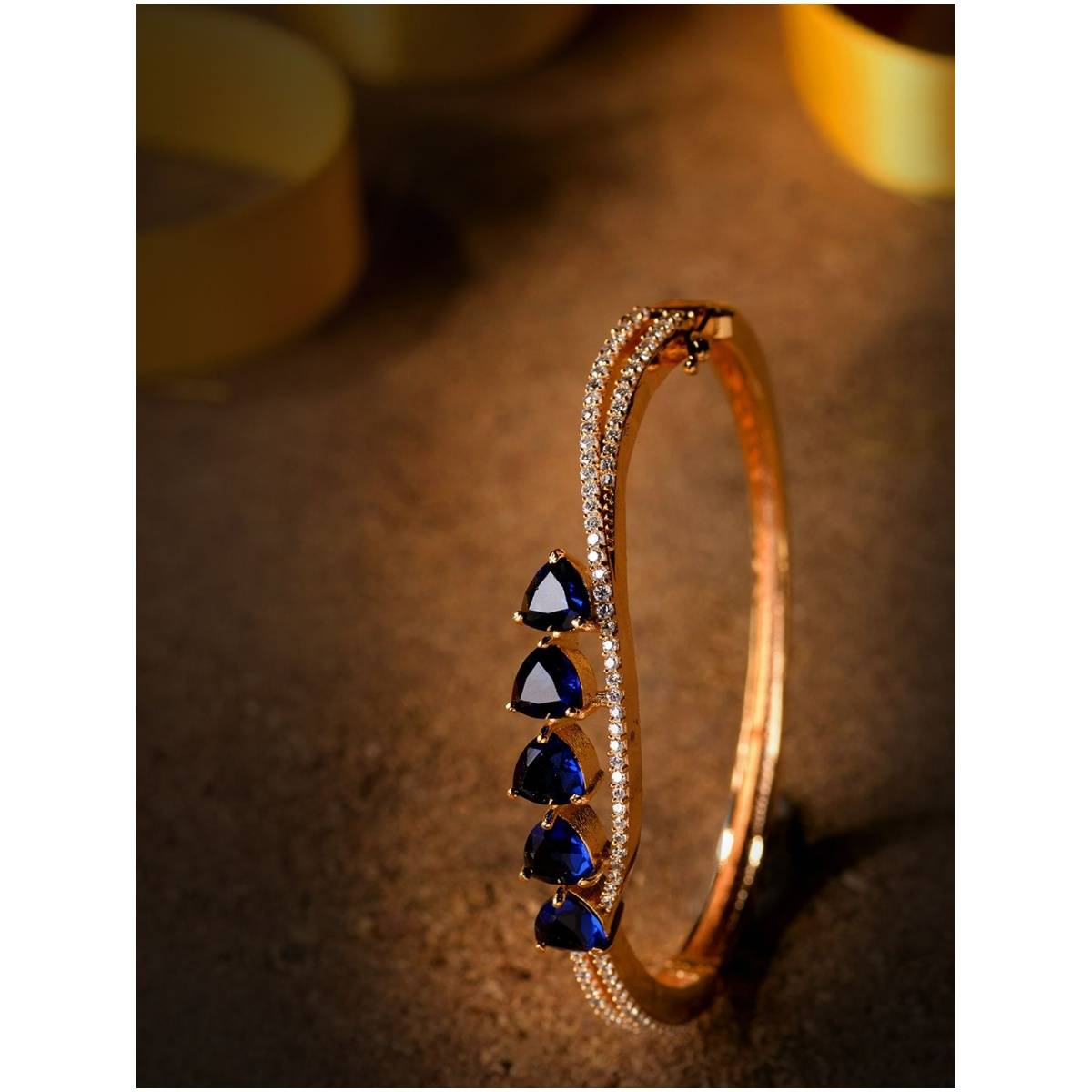 Saraf RS Jewellery Gold plated Blue American Diamond Handcrafted Bracelet (Onesize)
