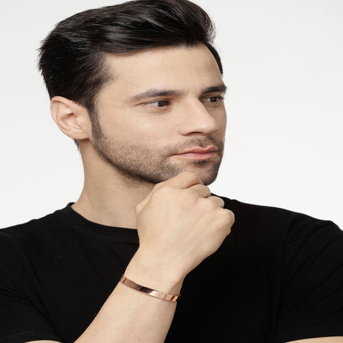 NVR Men Rose Gold Stainless Steel Cuff Bracelet