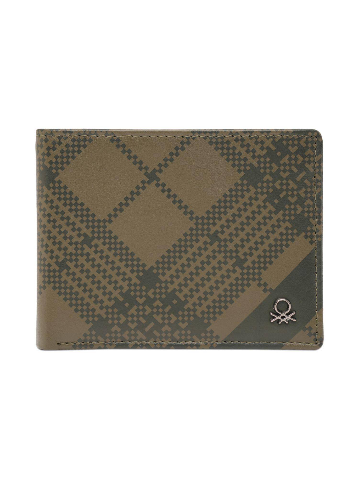United Colors of Benetton Mens Leather Slim Fold Wallet Cathair - Olive