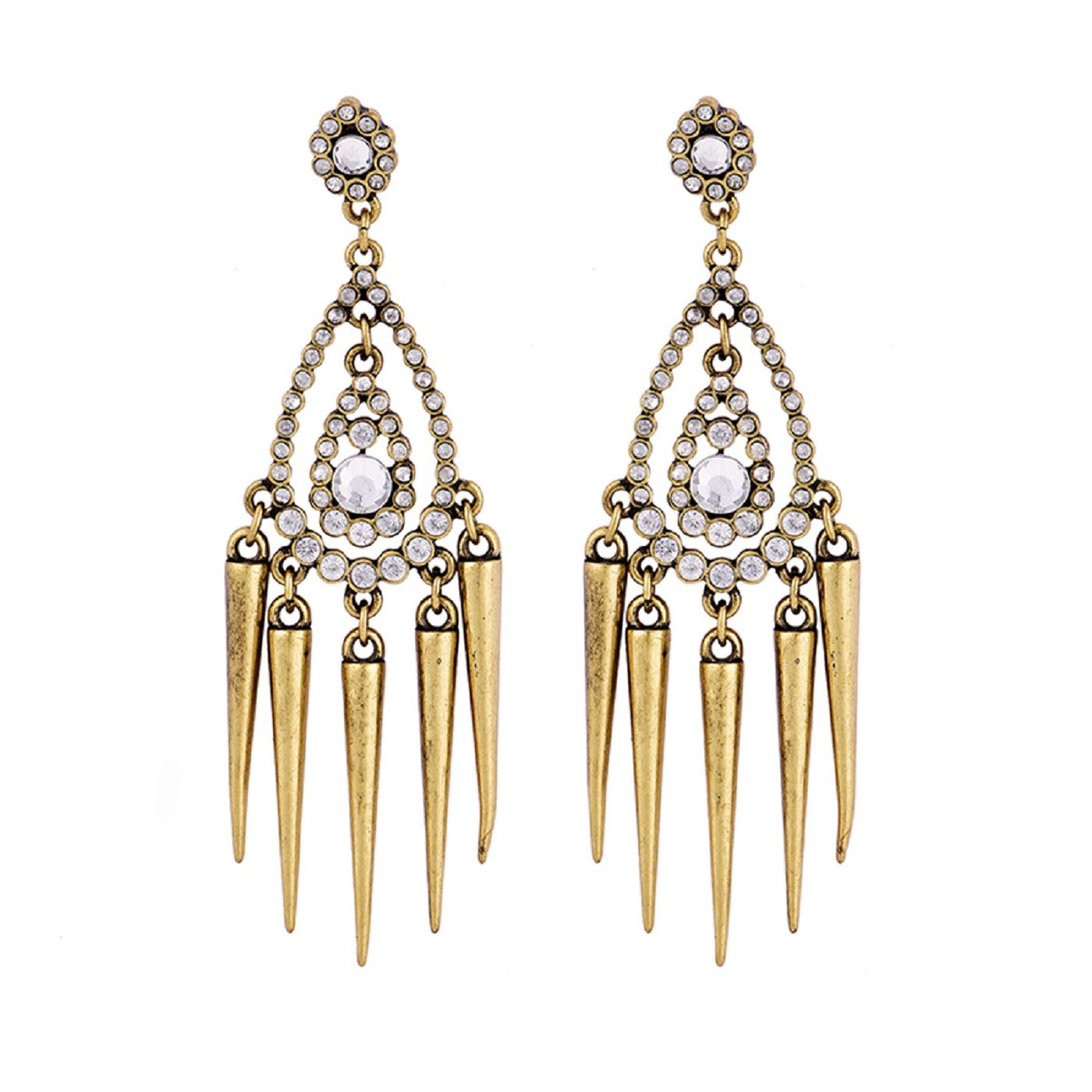 Fabula Antique Gold Stone Studded Tassel Chandelier Drop Earrings Buy