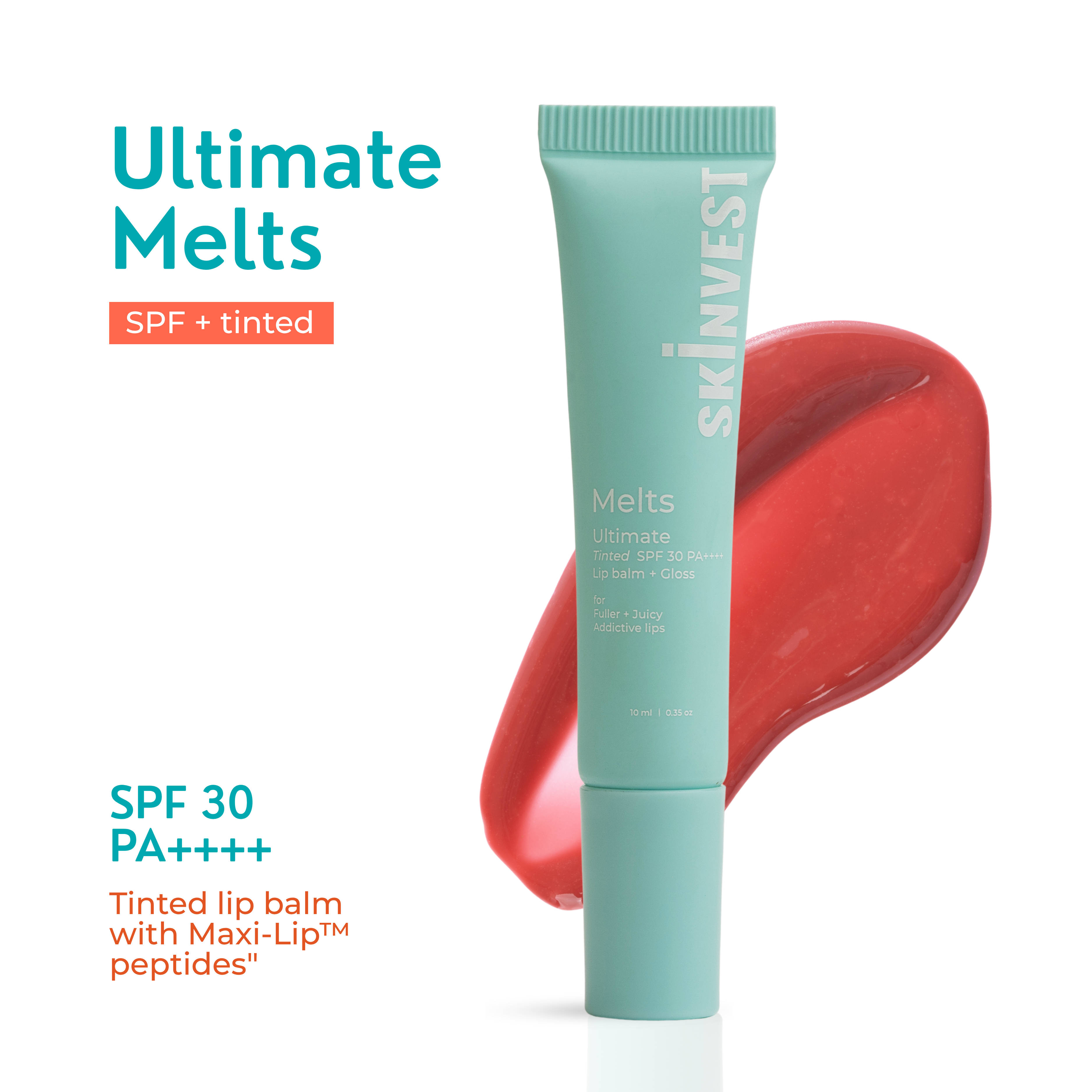 Skinvest Melts SPF 30 PA++++ Tinted Lip Balm + Gloss with Peptides Lip Sunscreen for Pigmentation