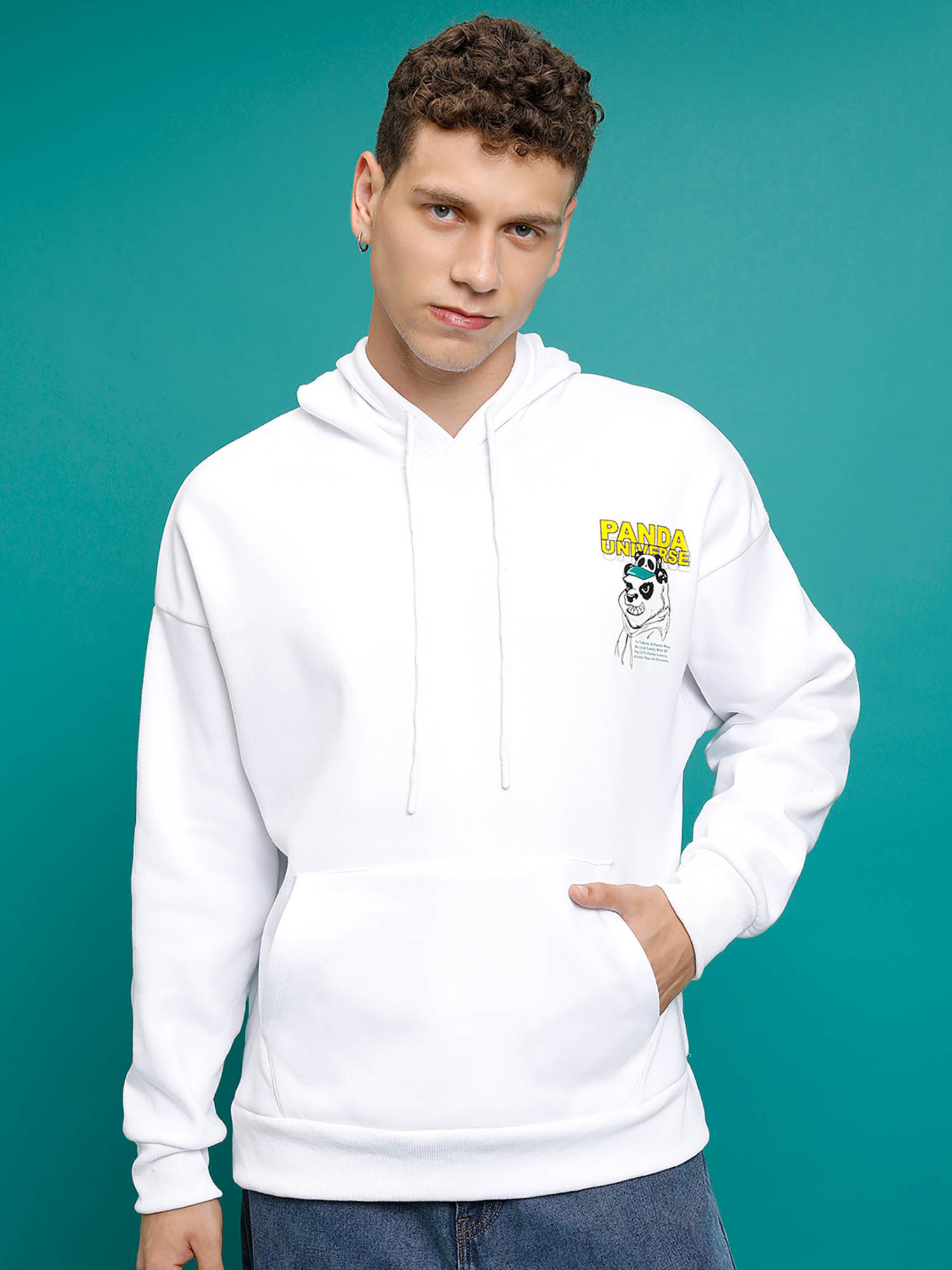 Buy HIGHLANDER White Printed Oversized Fit Hoodie Online