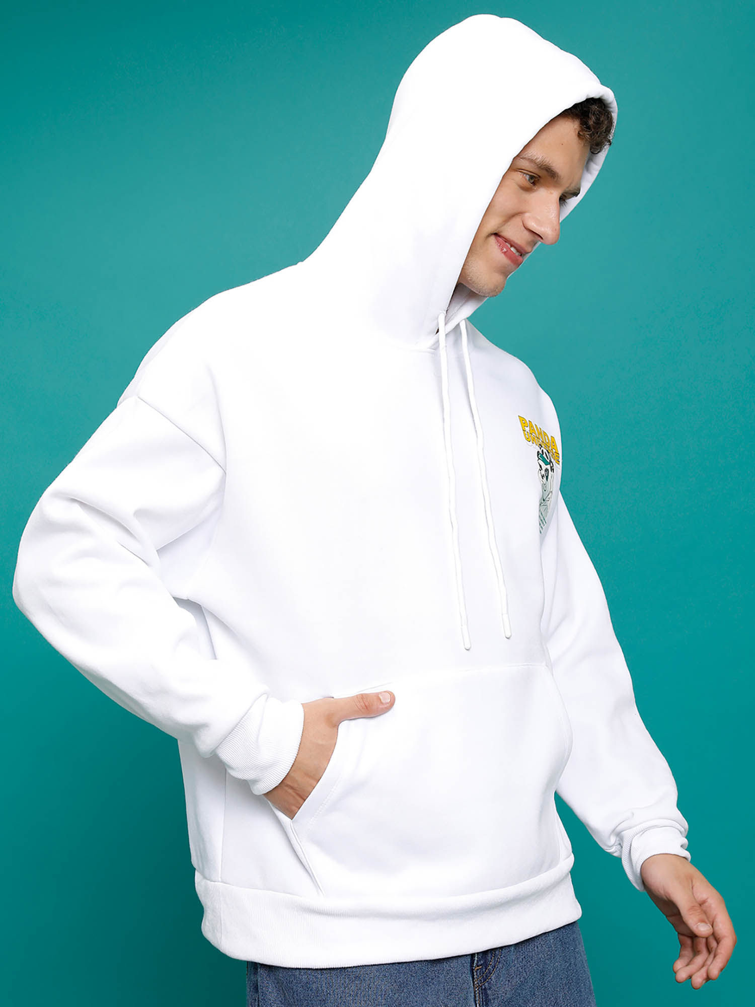 Buy HIGHLANDER White Printed Oversized Fit Hoodie Online