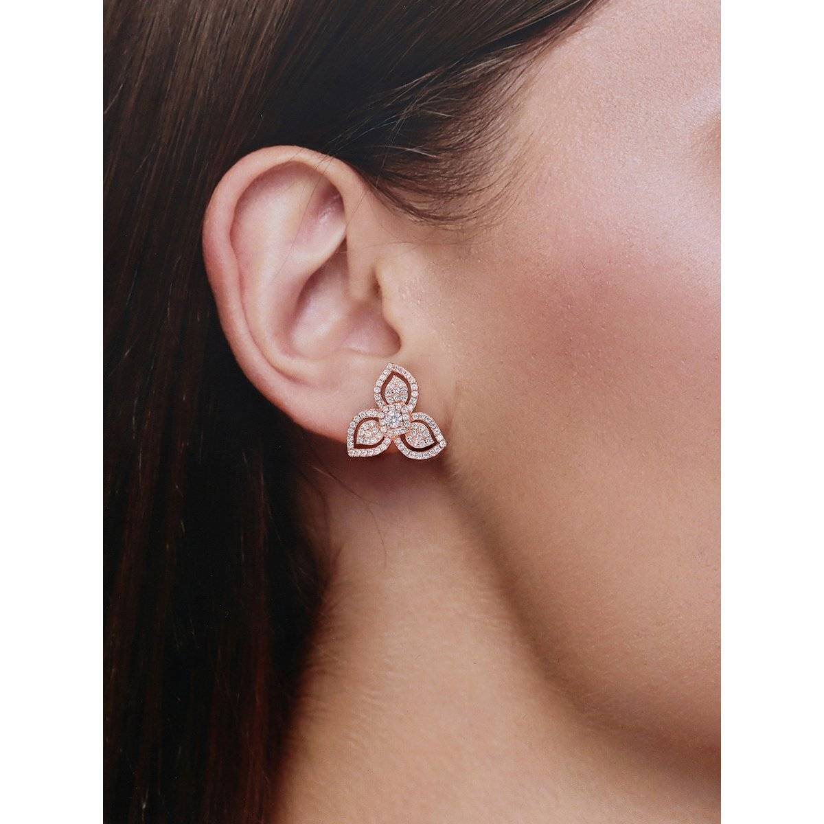 Kai Jewel Elegant Diamond Studded Floral Sterling Silver Rose Gold Earrings