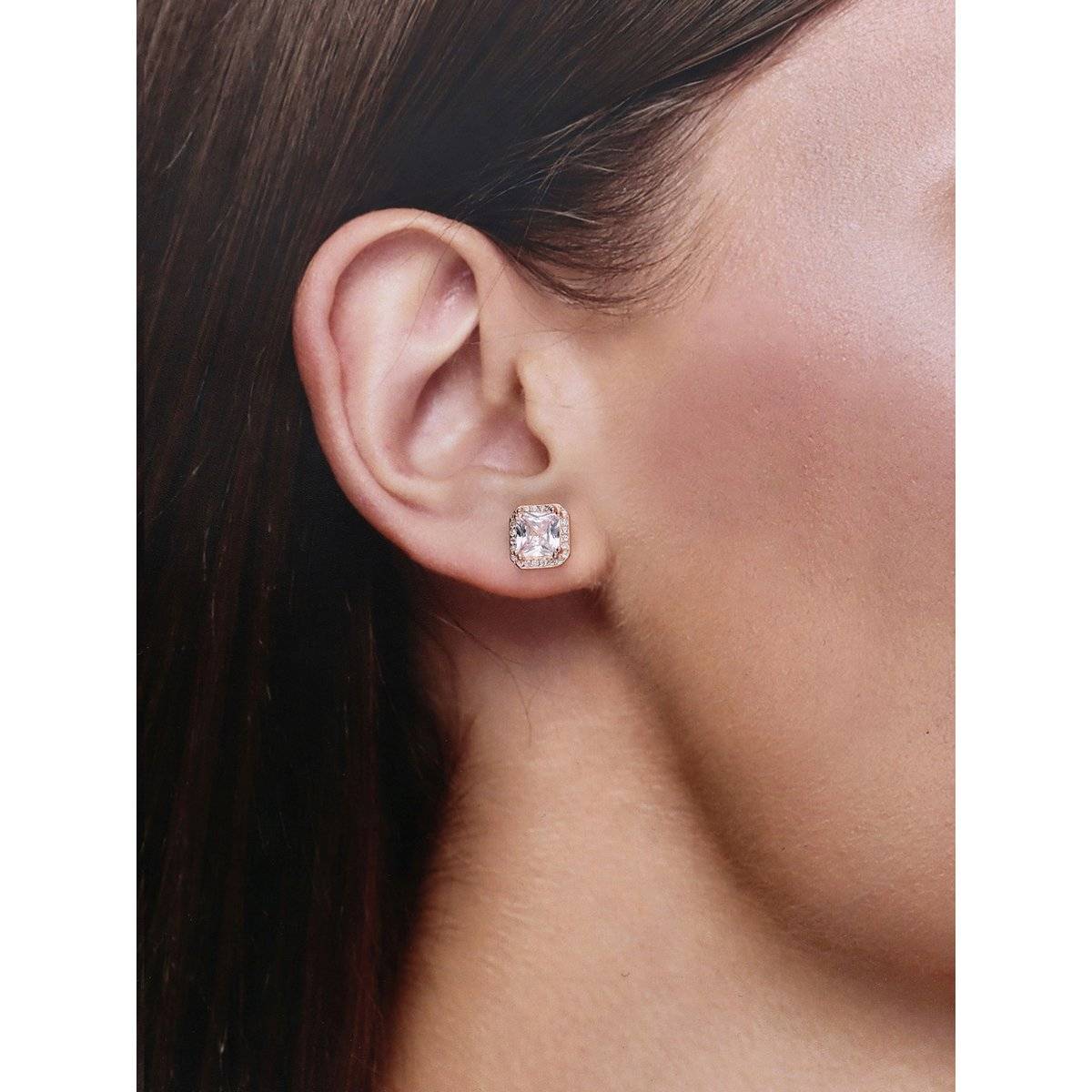 Kai Jewel Minimal Square Crystals Casual Rose Gold Studs Earrings