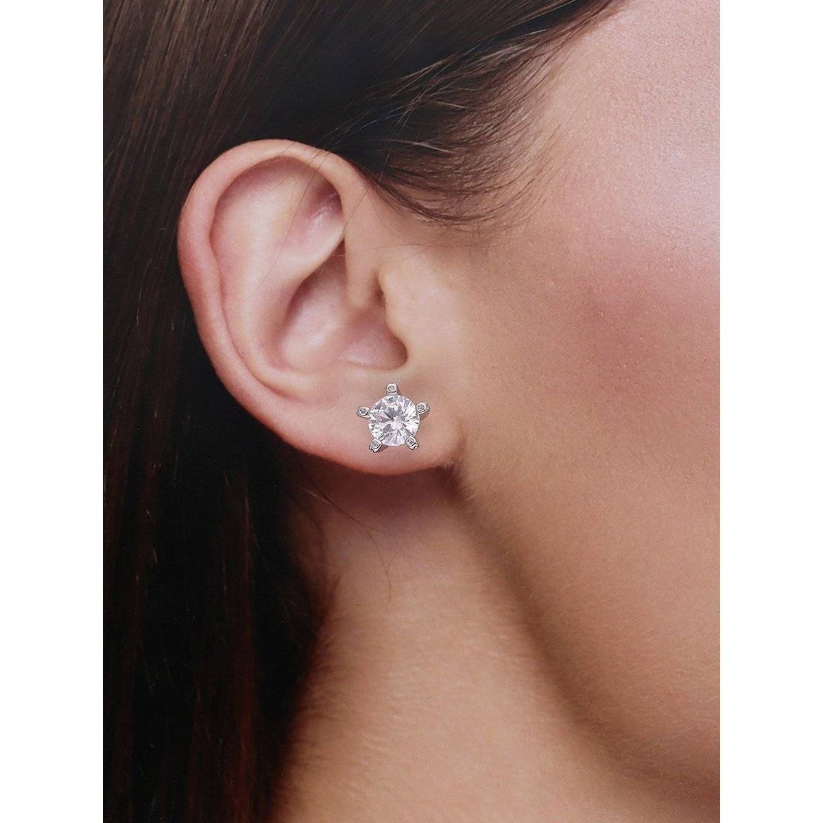 Kai Jewel Stylish Single Solitaire Zircon Casual Silver Studs Earrings