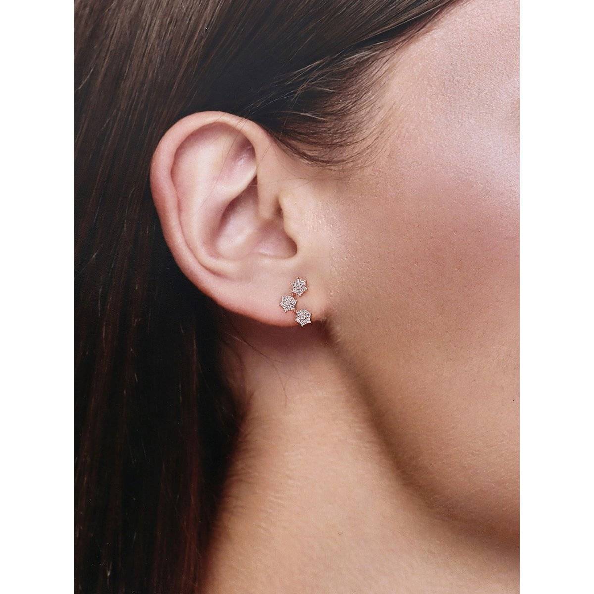 Kai Jewel Dazzling Diamond Studded Floral Silver Earrings