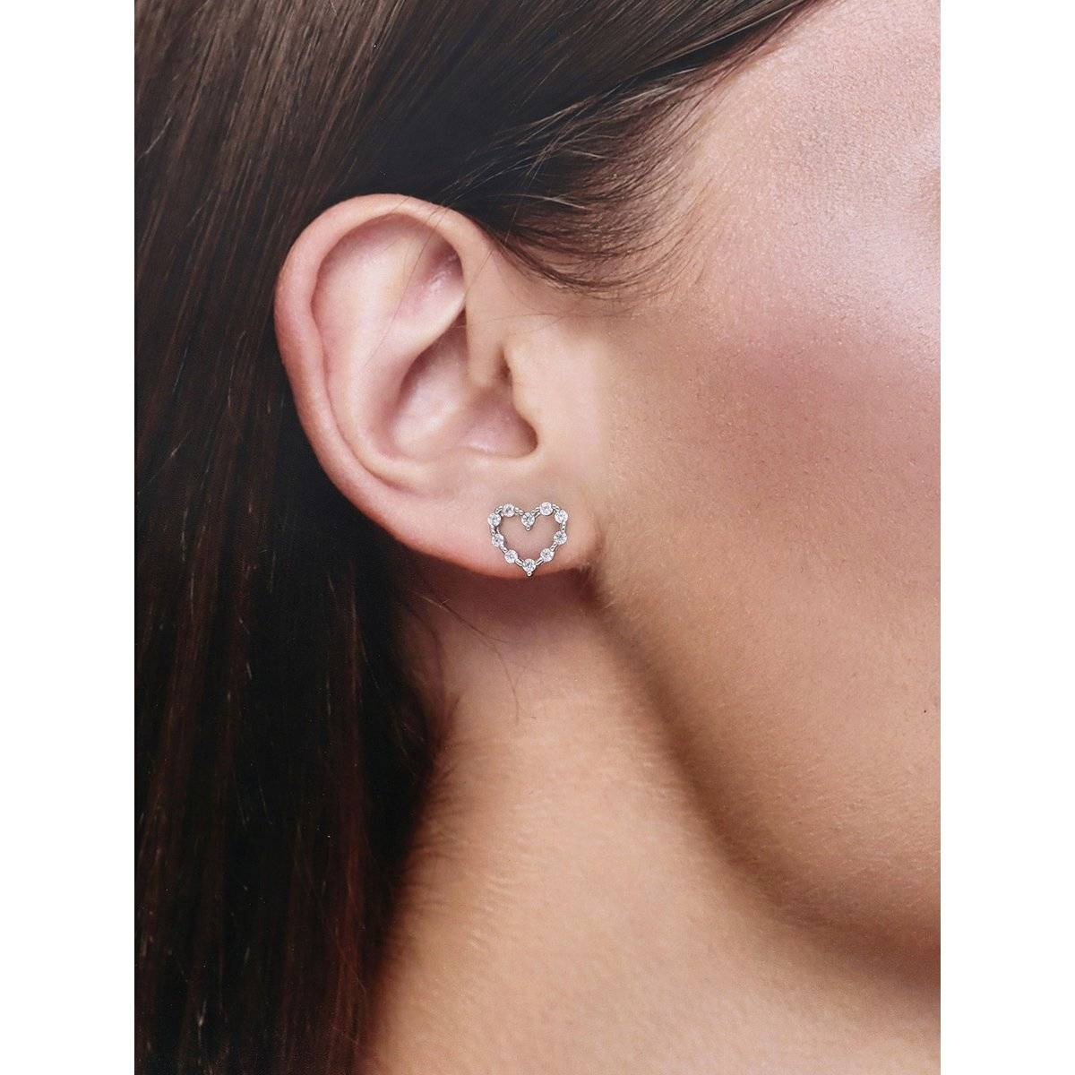 Kai Jewel DIAMOND STUDDED HEART SILVER CASUAL EARRINGS