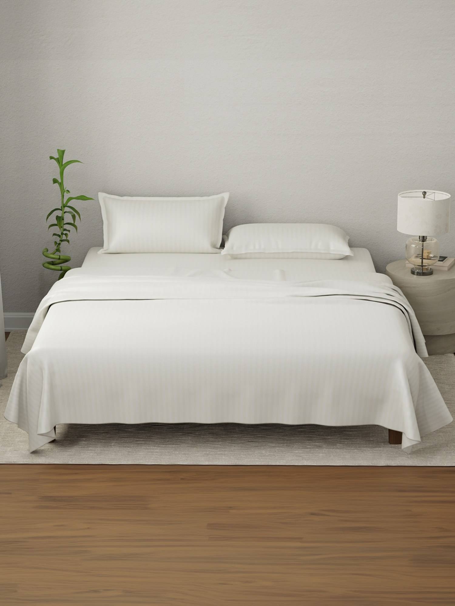 Boutique Living Elegant Cotton Cream Stripes Bedsheet with Pillow Covers (King)