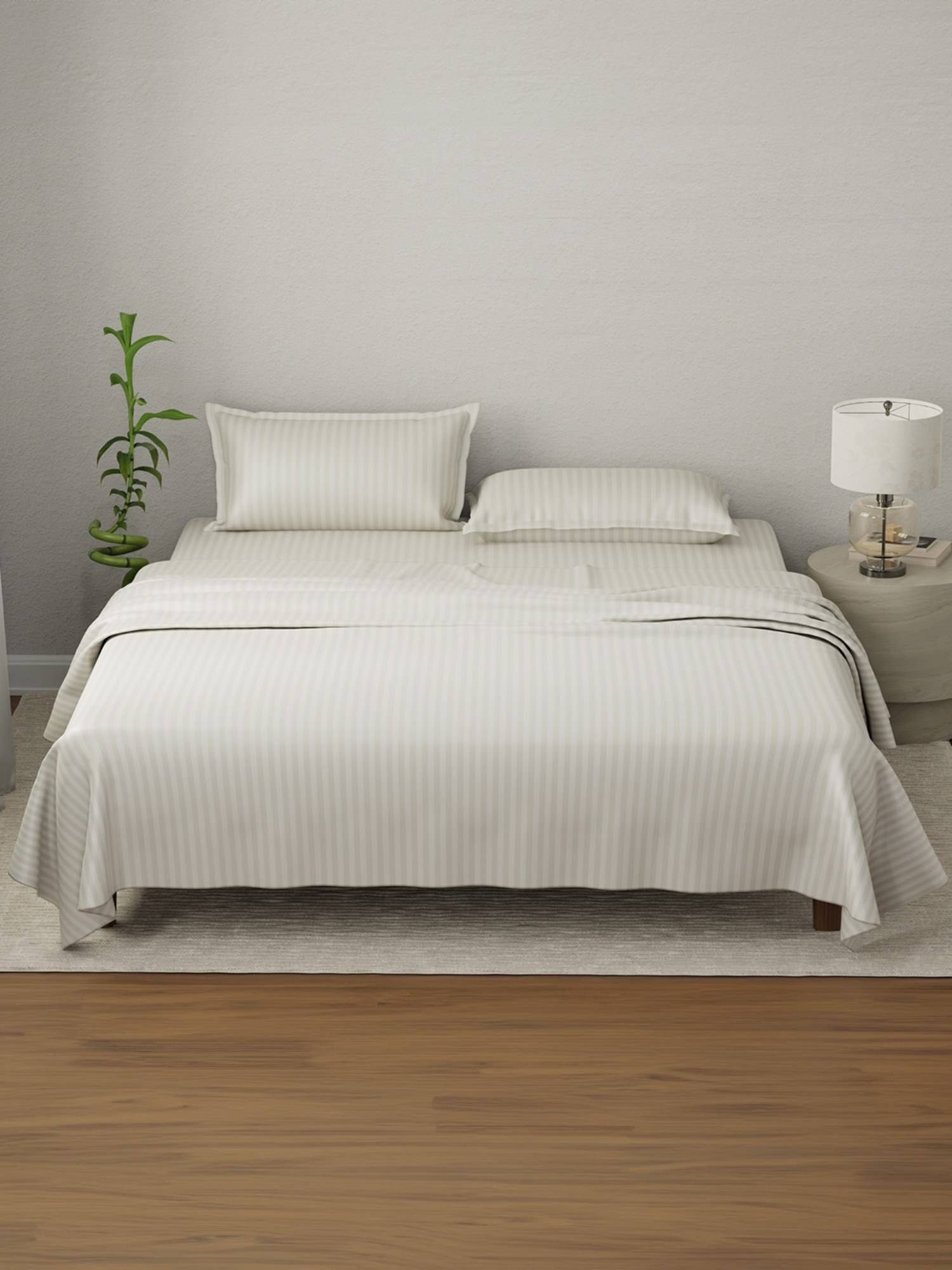 Boutique Living Elegant Cotton Tan Stripes Bedsheet with Pillow Covers (King)