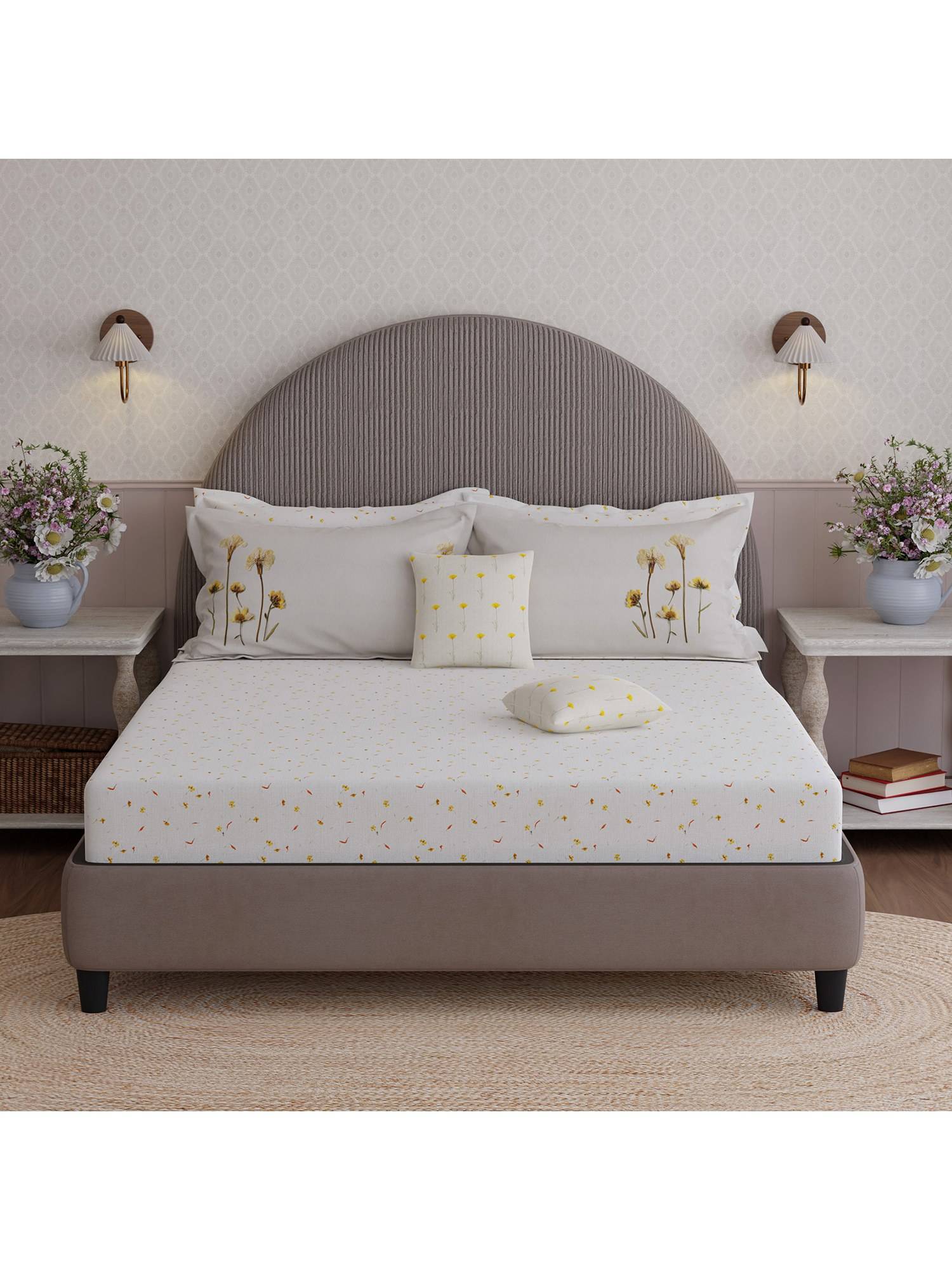 Boutique Living Royal Essence Nature Poetry Cotton White Floral Bedsheet Set (King)