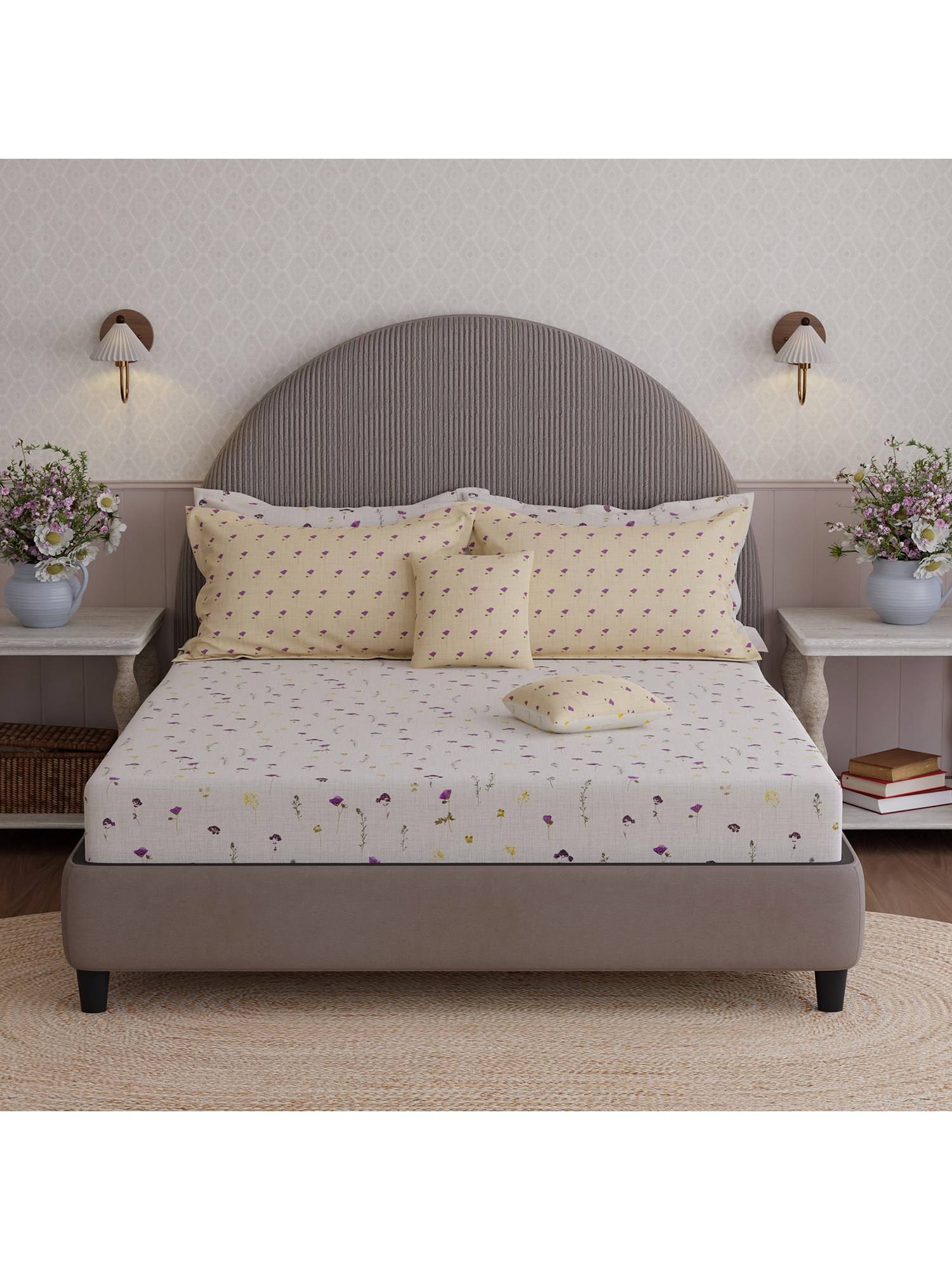 Boutique Living Royal Essence Nature Poetry Cotton Off White Floral Bedsheet Set (King)