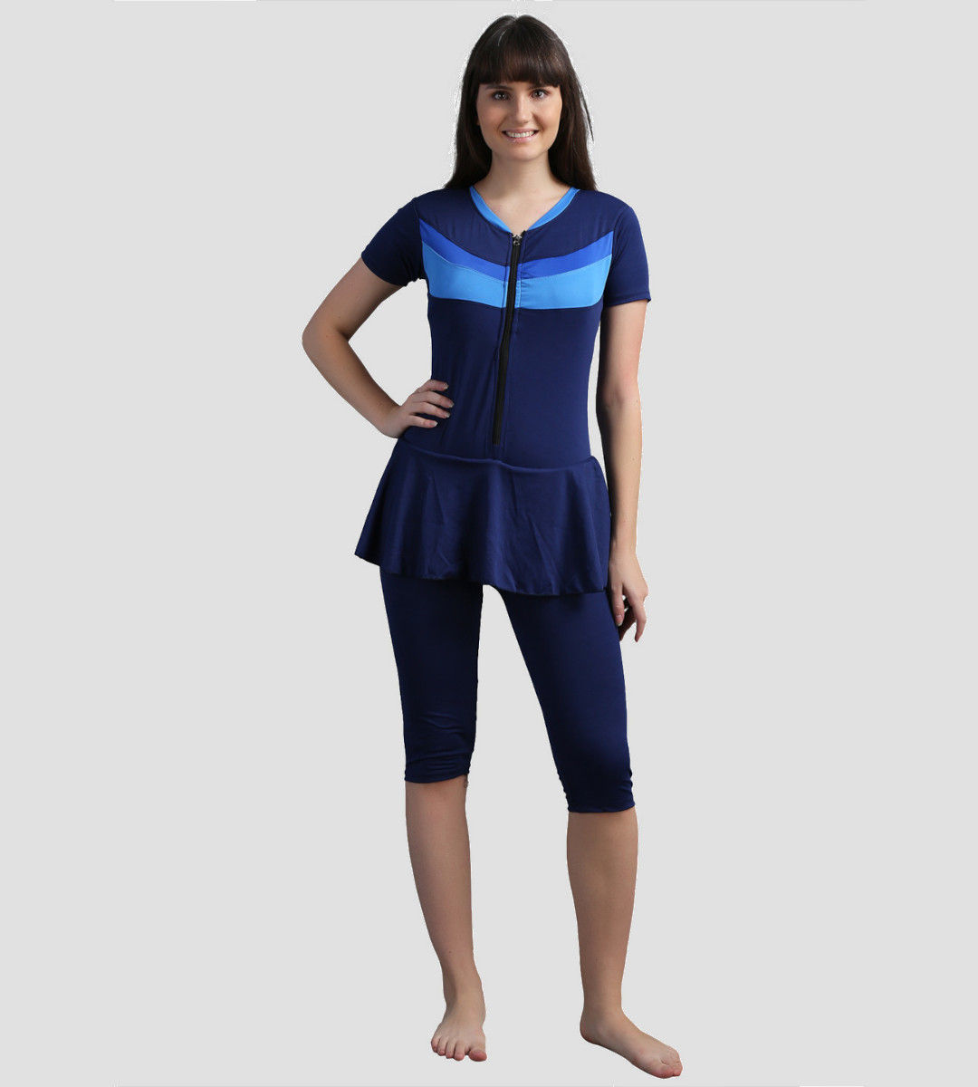 NGal Front Zip Knee Length Padded One Piece Swimsuits Navy Blue Buy