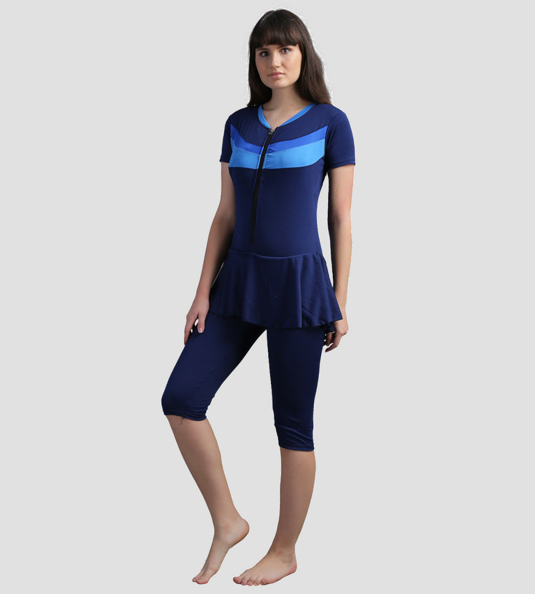 NGal Front Zip Knee Length Padded One Piece Swimsuits Navy Blue Buy