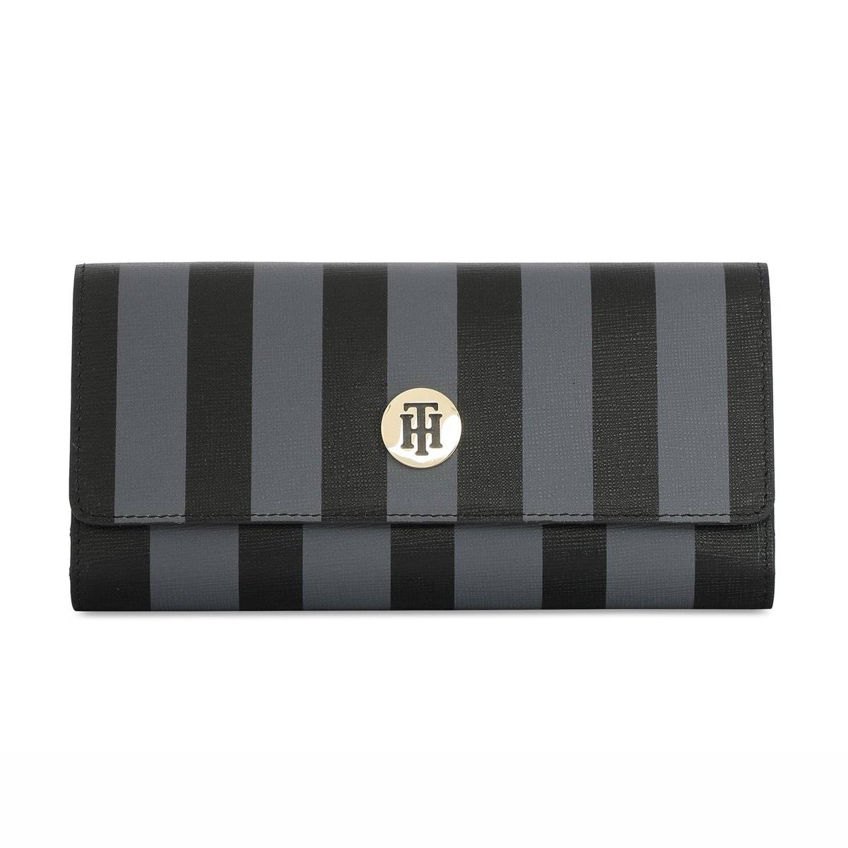 Tommy Hilfiger Nathalie Womens Leather Striped Flap Wallet Grey
