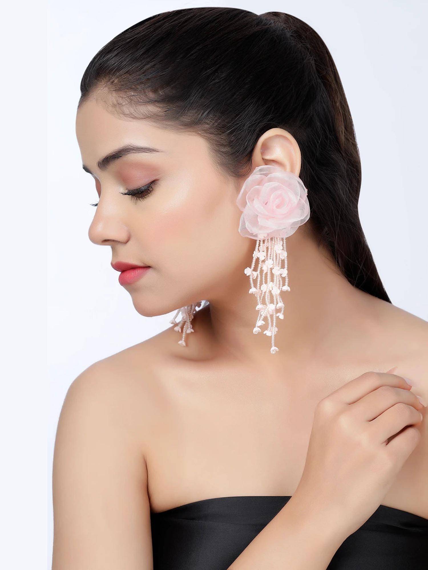 XAGO Pink Blush Cascade Floral Pearl Drop Earrings