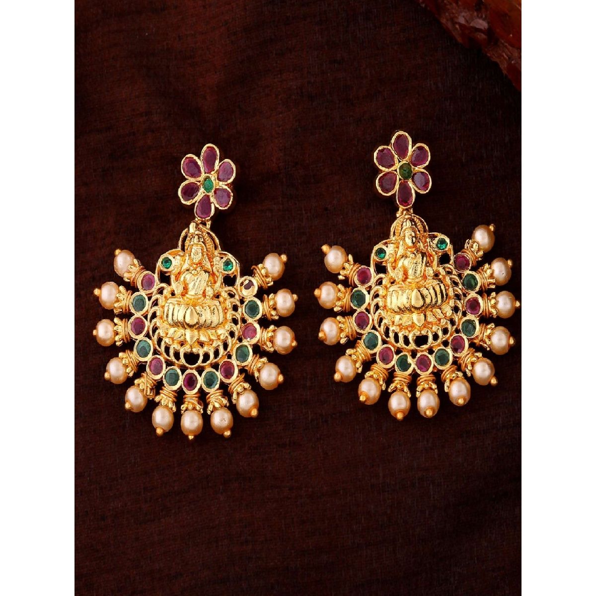 Gold Lakshmi Devi Earrings  Lakshmi Gold Earring Stud1