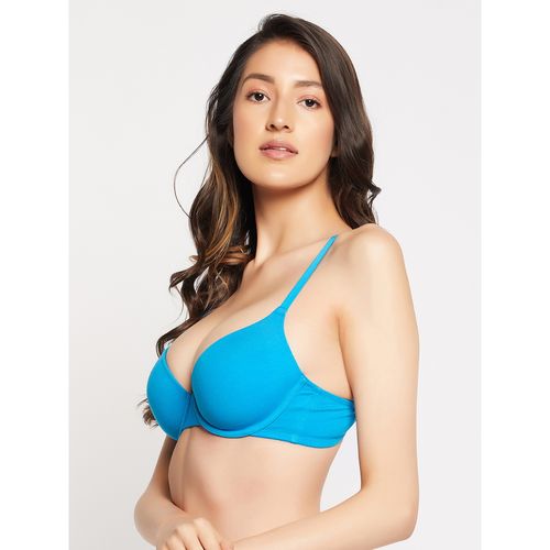Buy Padded Underwired Demi Cup T-shirt Bra in Turquoise Blue
