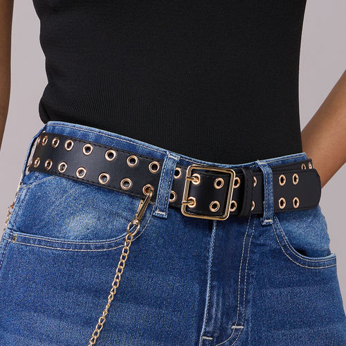 Pipa Bella by Nykaa Fashion Black Rivet Studded Chain Harness Jeans Belt