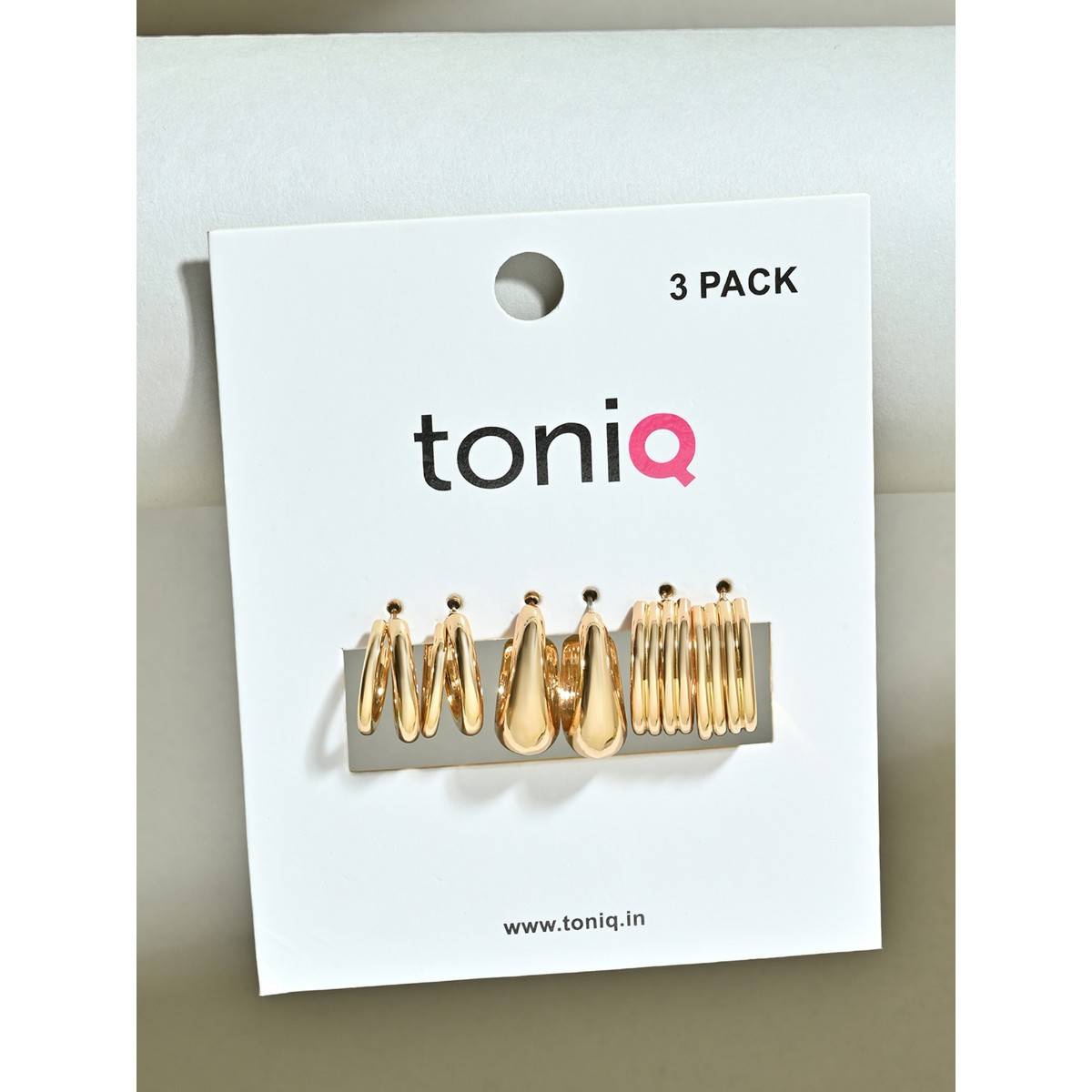 ToniQ Gold-Toned Molten Drop Earrings (Pack Of 3)