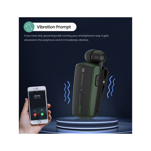 Portronics Harmonics Klip Retractable Bluetooth Music Calling Earphone  With Long Playtime