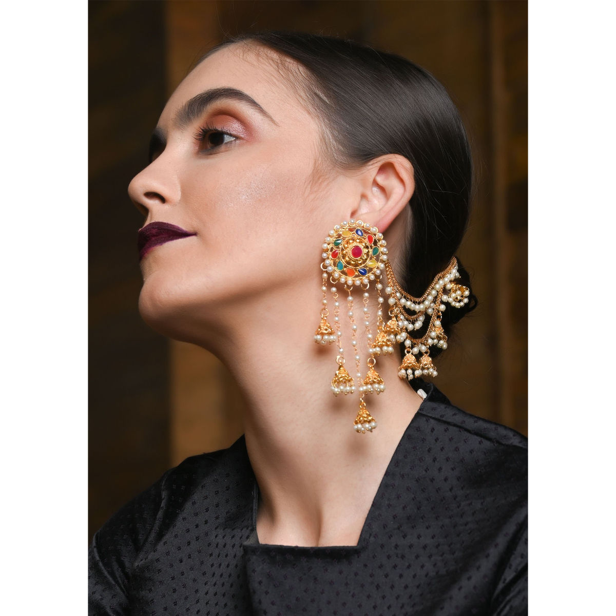 odette-traditional-bahubali-earring-with-hair-chain-buy-odette