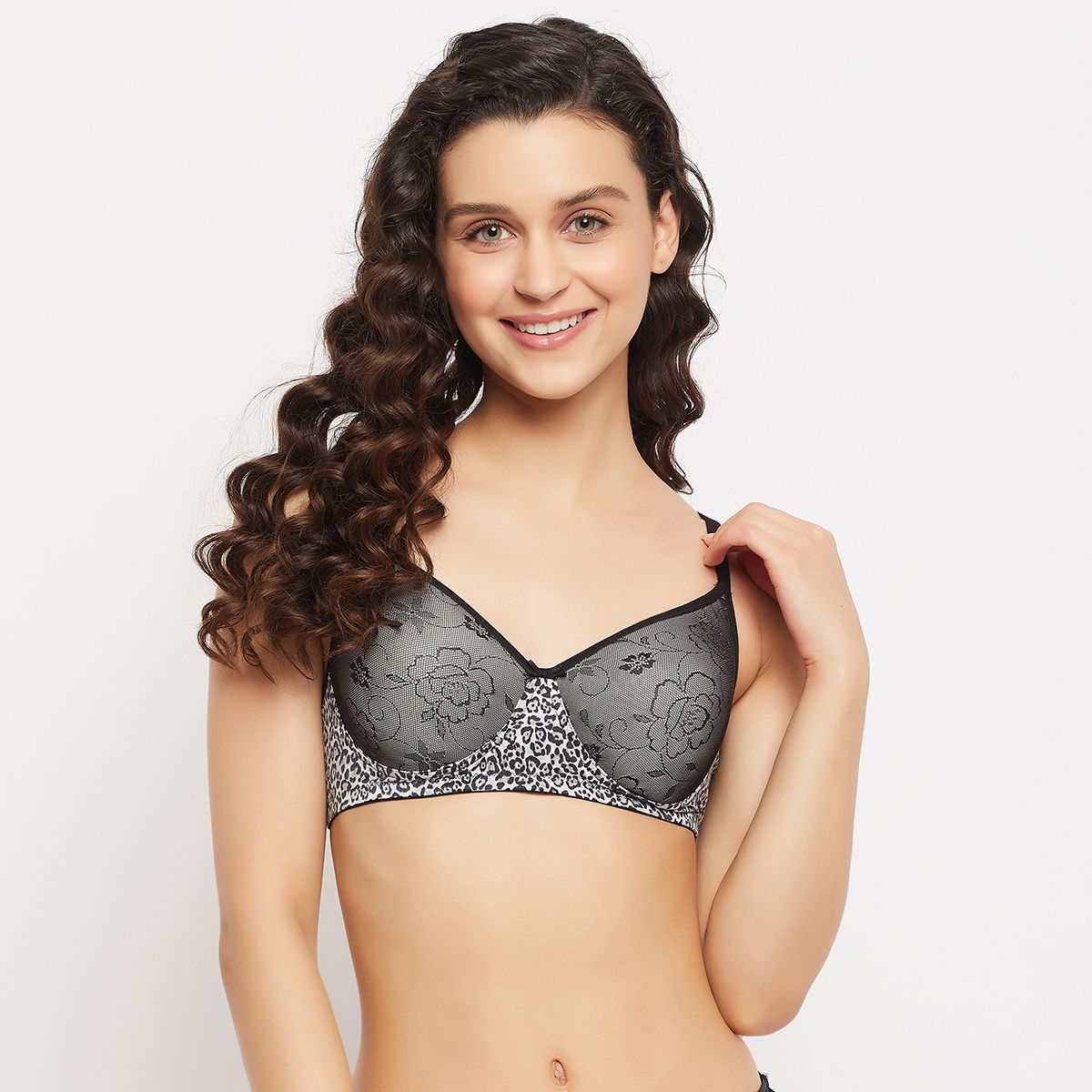 Buy Clovia Lace Printed Padded Full Cup Wire Free T-shirt Bra - Black Online