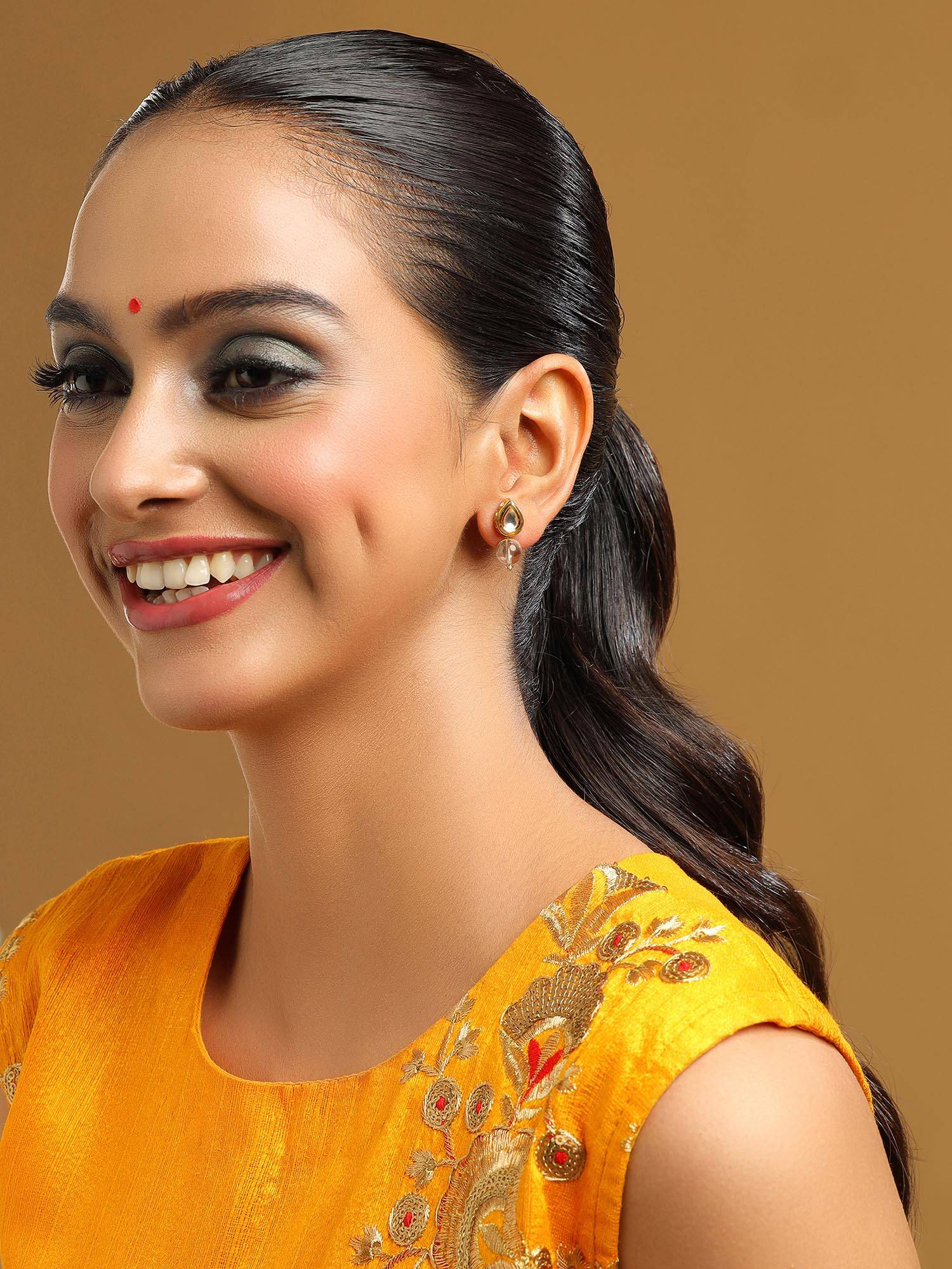Ruby Raang Studio White Brass Gold Plated Kundan Pair Of Earrings