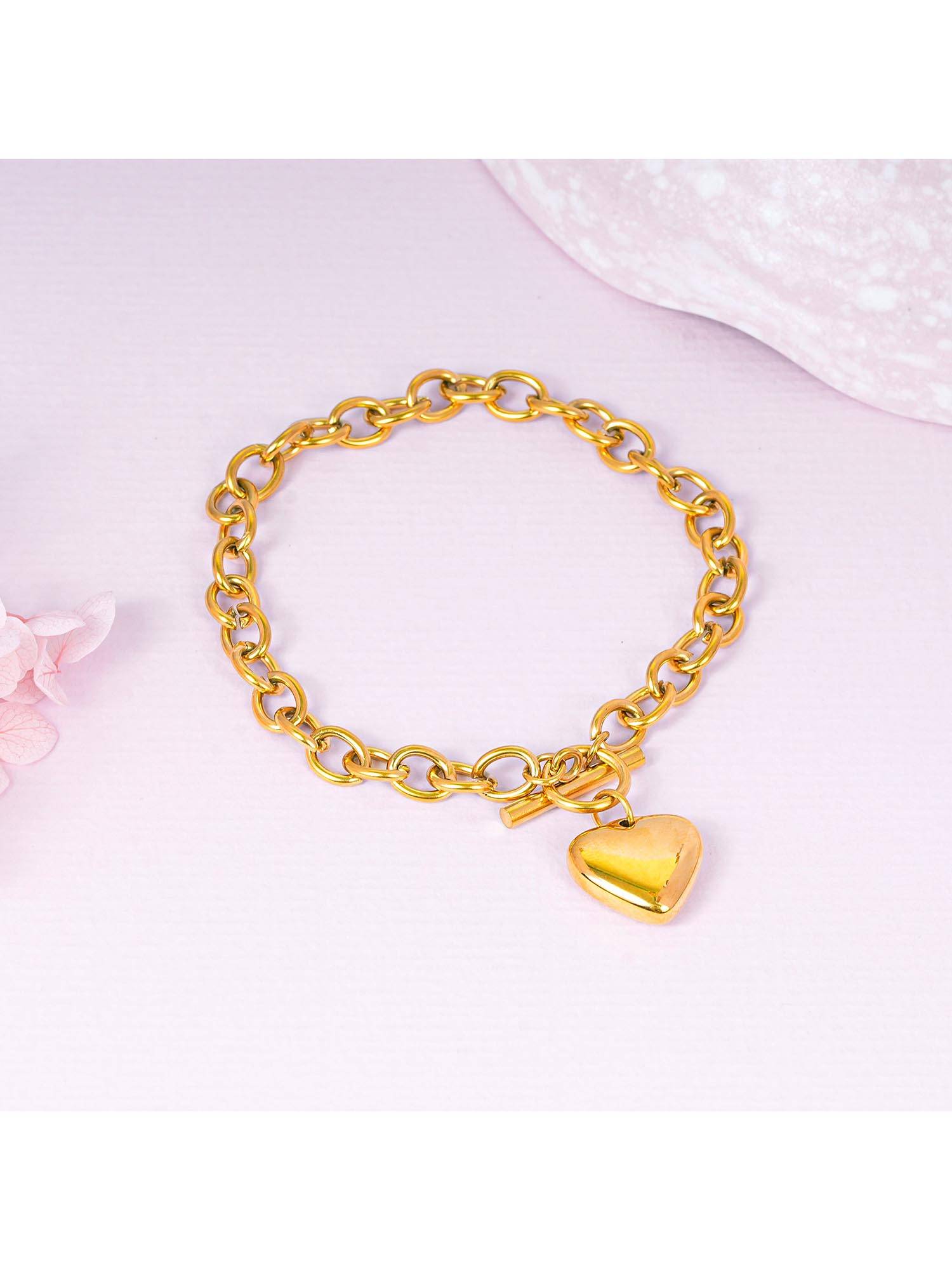 NAITRA Gold Stainless Steel 18K Gold Plated Statement Bracelet