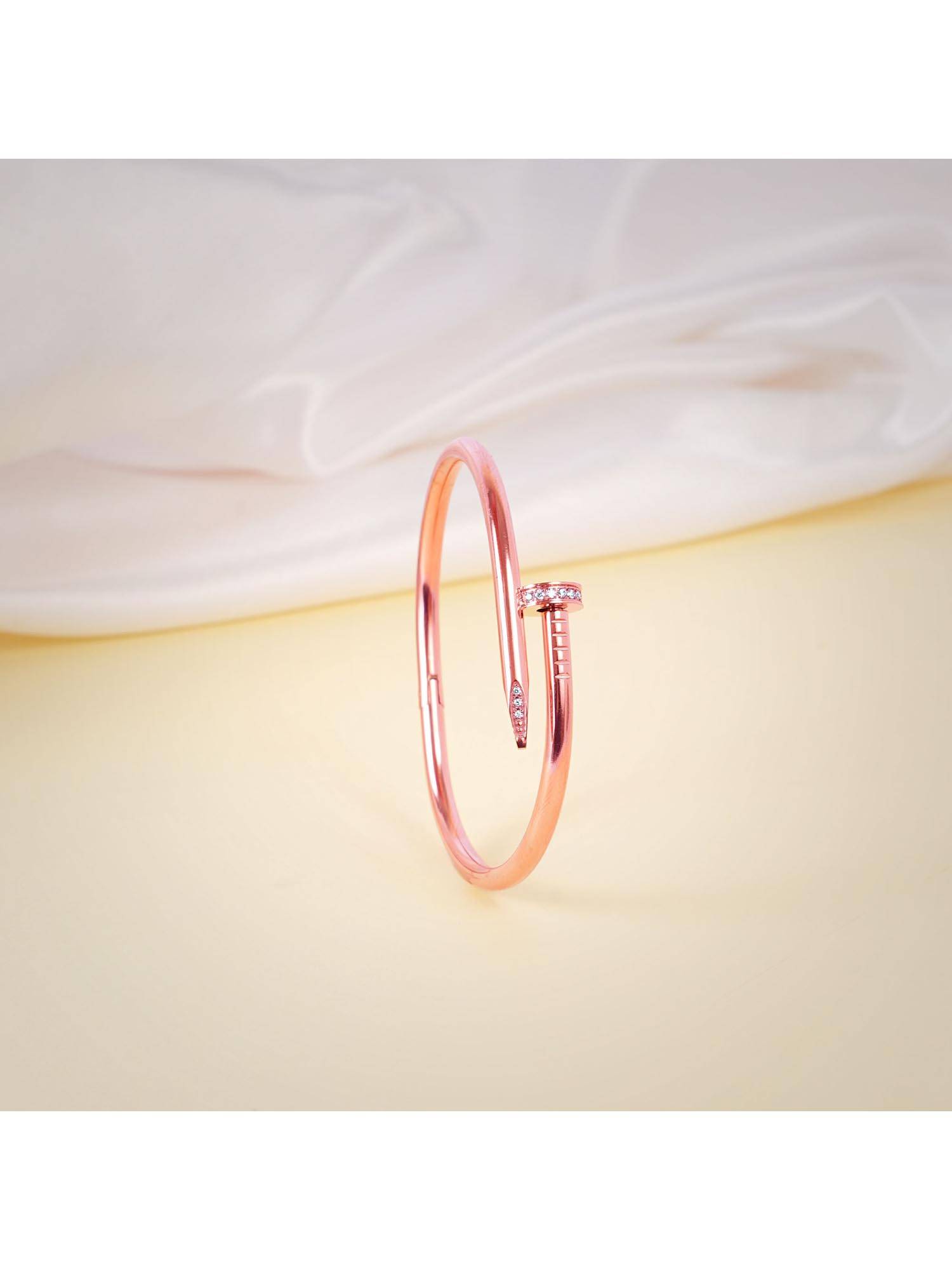 NAITRA White Stainless Steel Rose Gold Plated Stones Bracelet