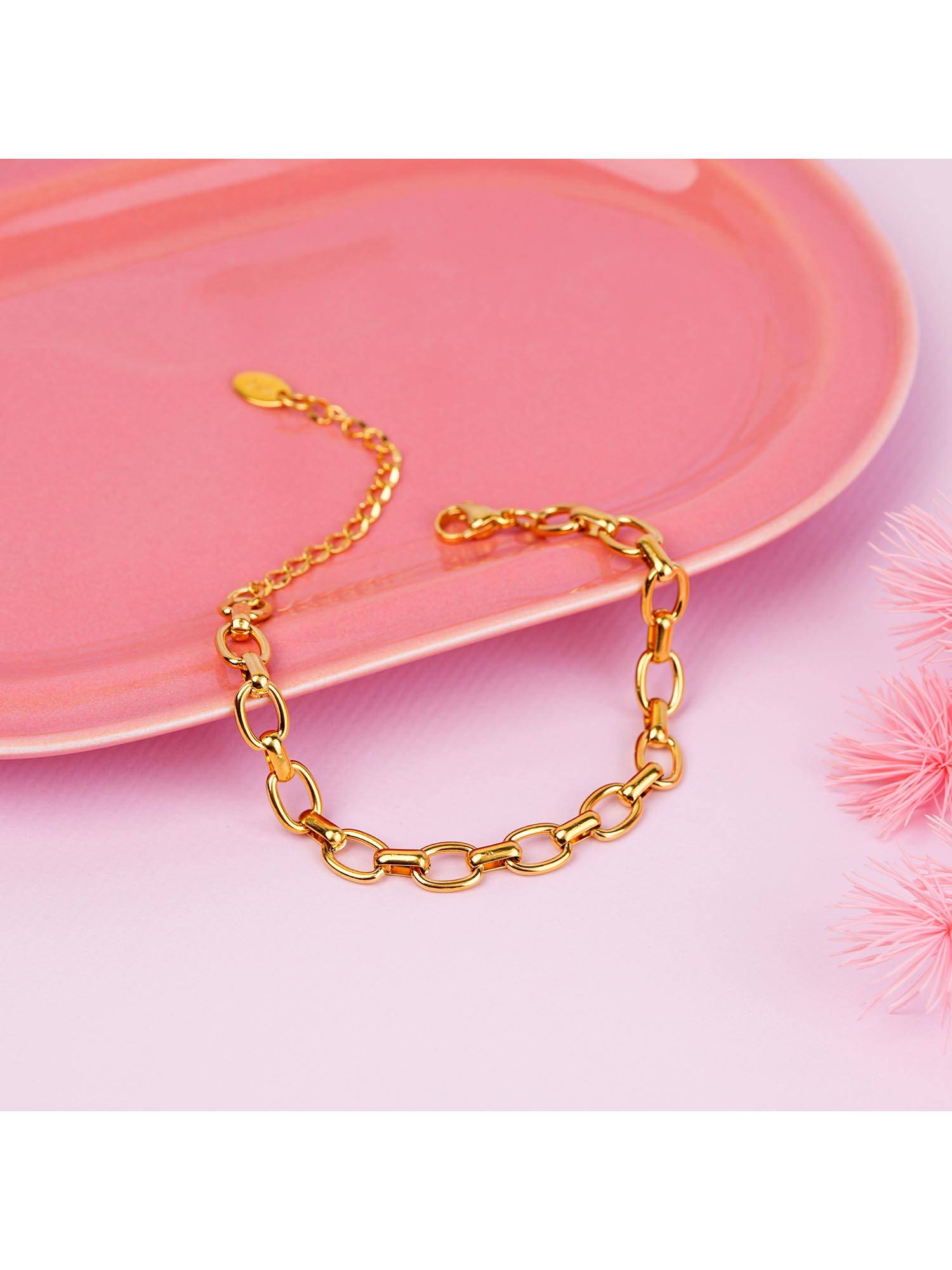 NAITRA Gold Stainless Steel 18K Gold Plated Statement Bracelet