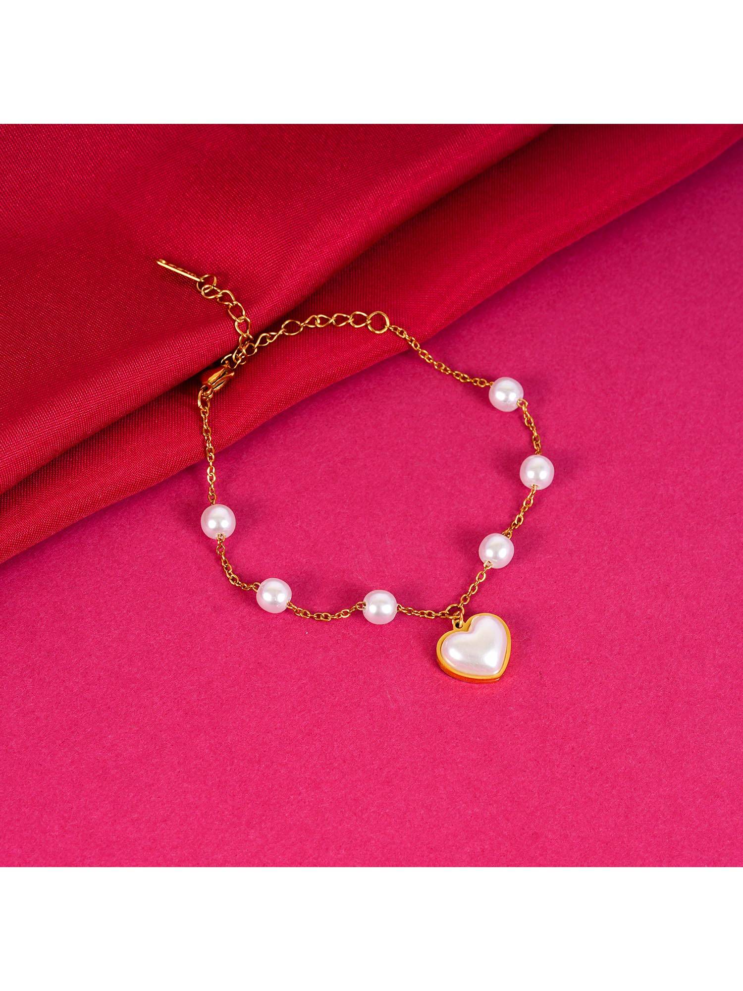 NAITRA White Stainless Steel 18K Gold Plated Pearl Bracelet
