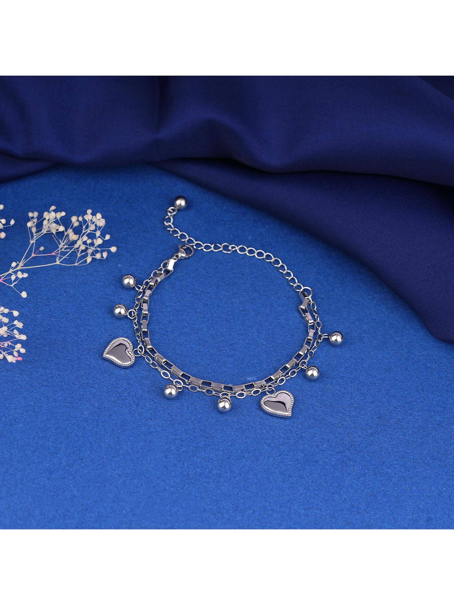NAITRA Silver Stainless Steel White Gold Plated Statement Bracelet