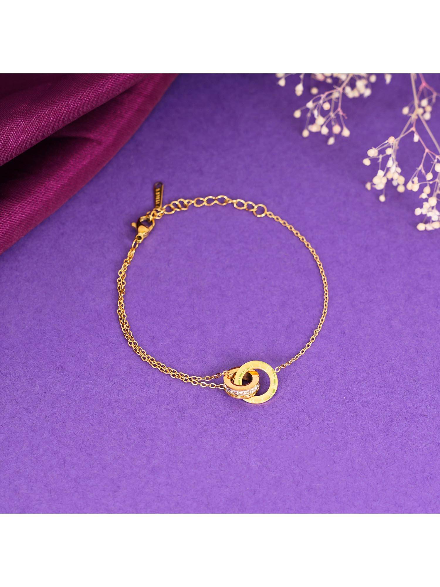 NAITRA White Stainless Steel 18K Gold Plated Stones Bracelet