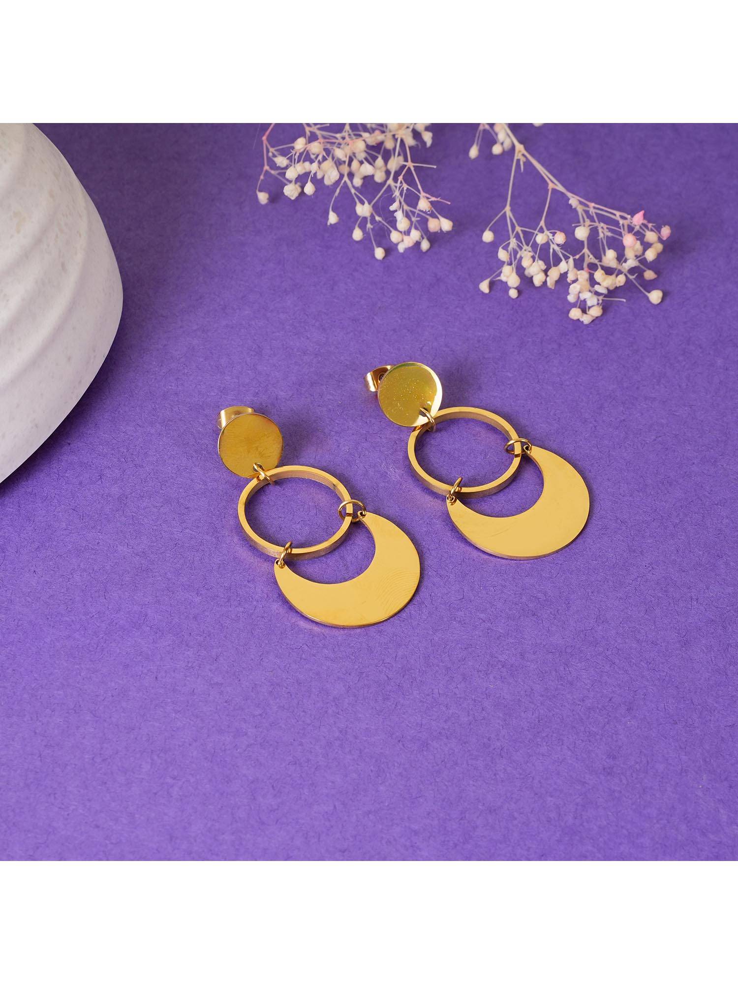 NAITRA Gold Stainless Steel 18K Gold Plated Statement Pair Of Earrings